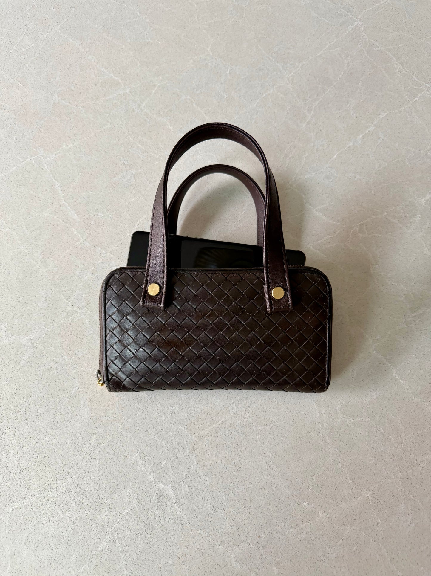 Authentic Bottega Veneta Upcycle Brown Zip Wallet with Two Handles