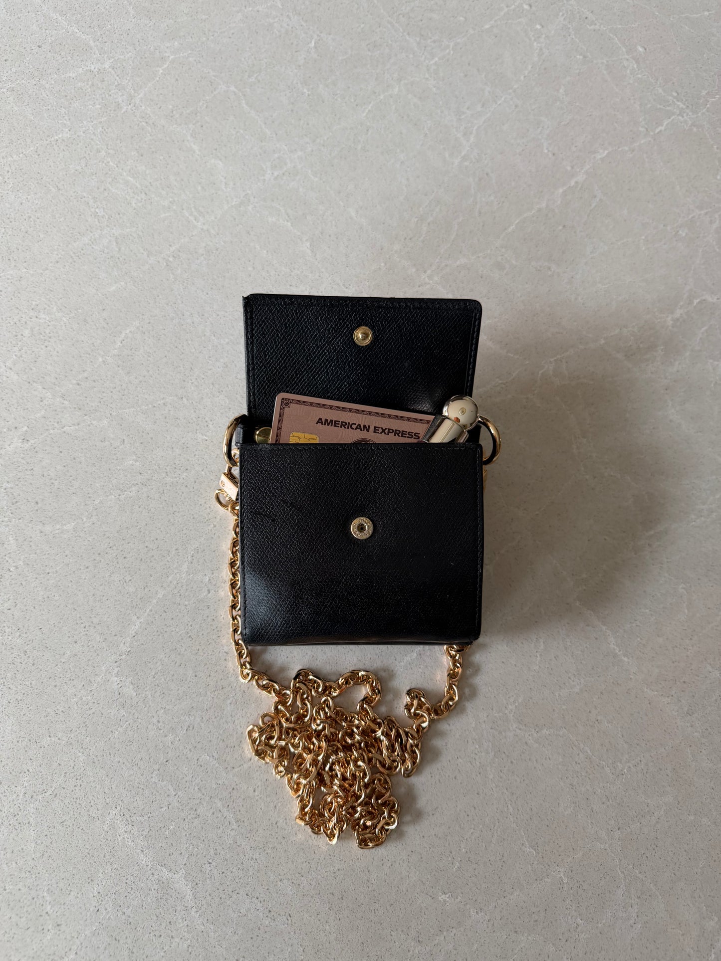 Authentic Chanel Upcycle Small Black Caviar Wallet with Strap and Chain