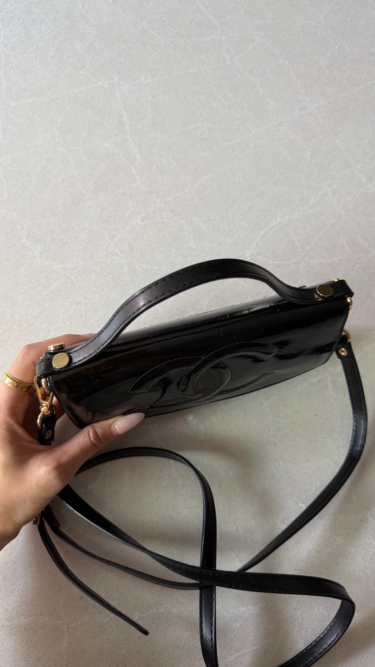 Authentic Chanel Upcycle Black Patent Wallet Purse with Straps