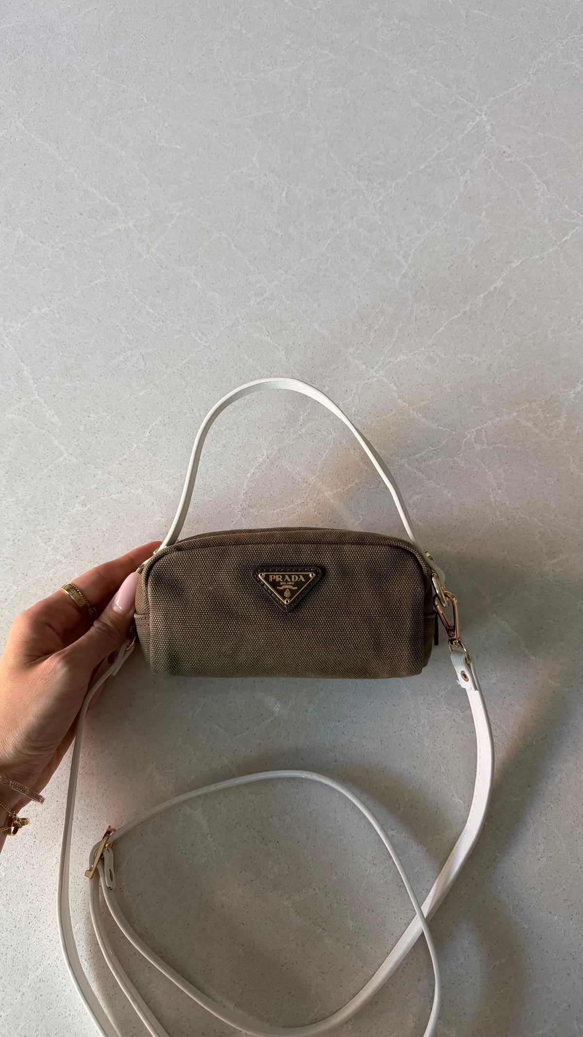 Authentic Prada Upcycle Versatile Small Green Pouch with Straps & Chain