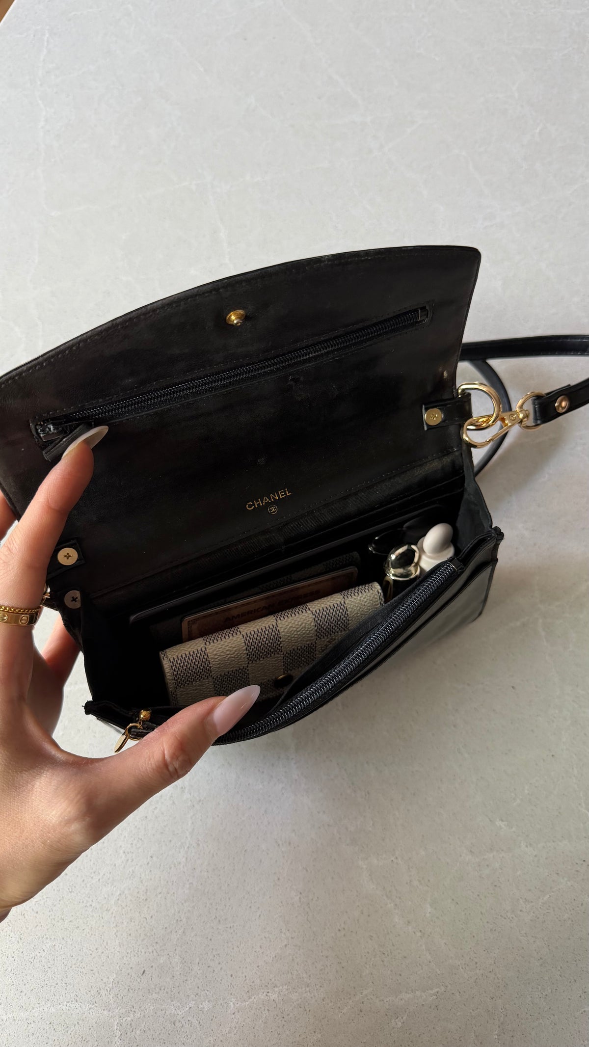 Authentic Chanel Upcycle Black Patent Wallet Purse with Straps