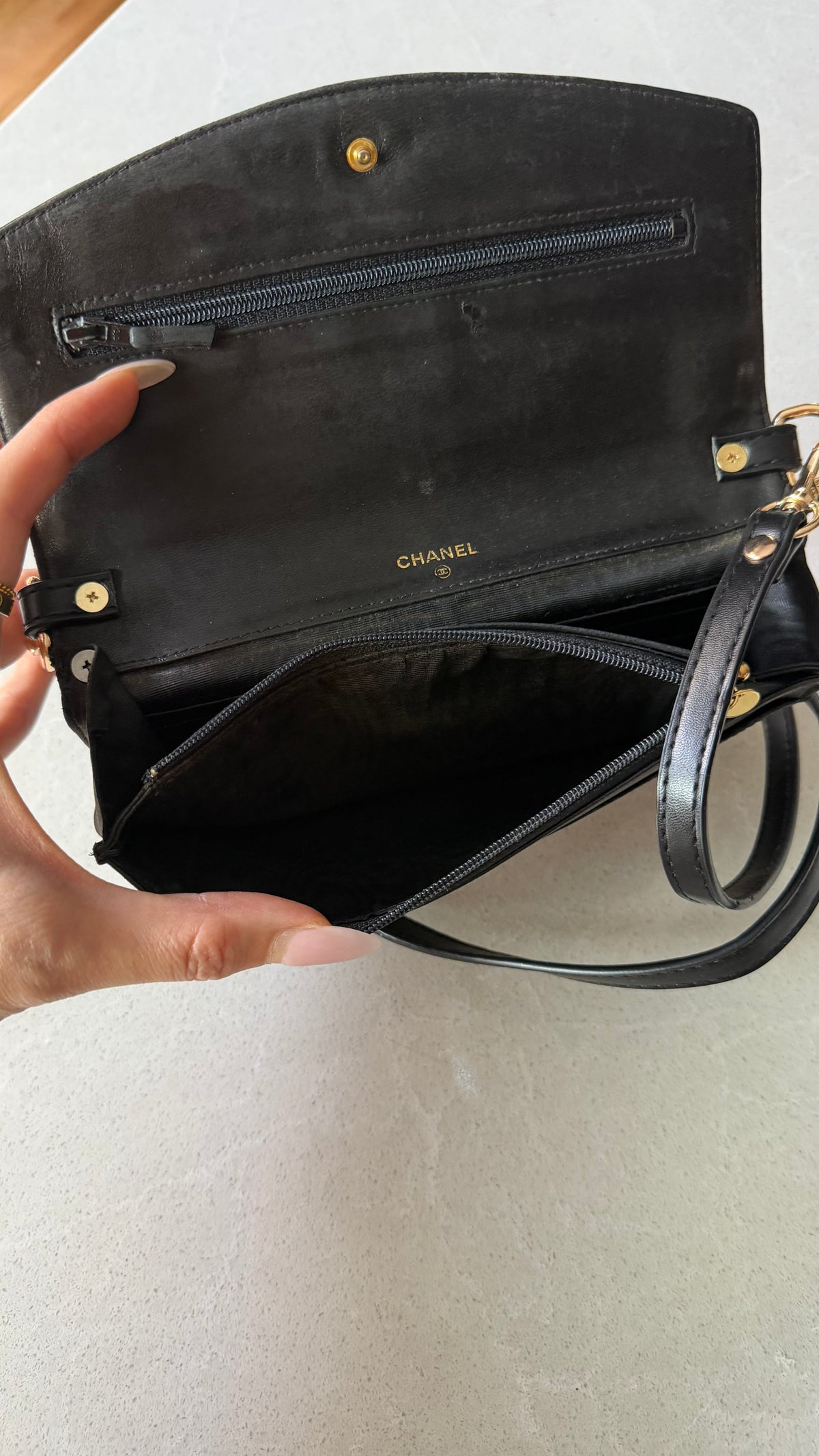 Authentic Chanel Upcycle Black Patent Wallet Purse with Straps