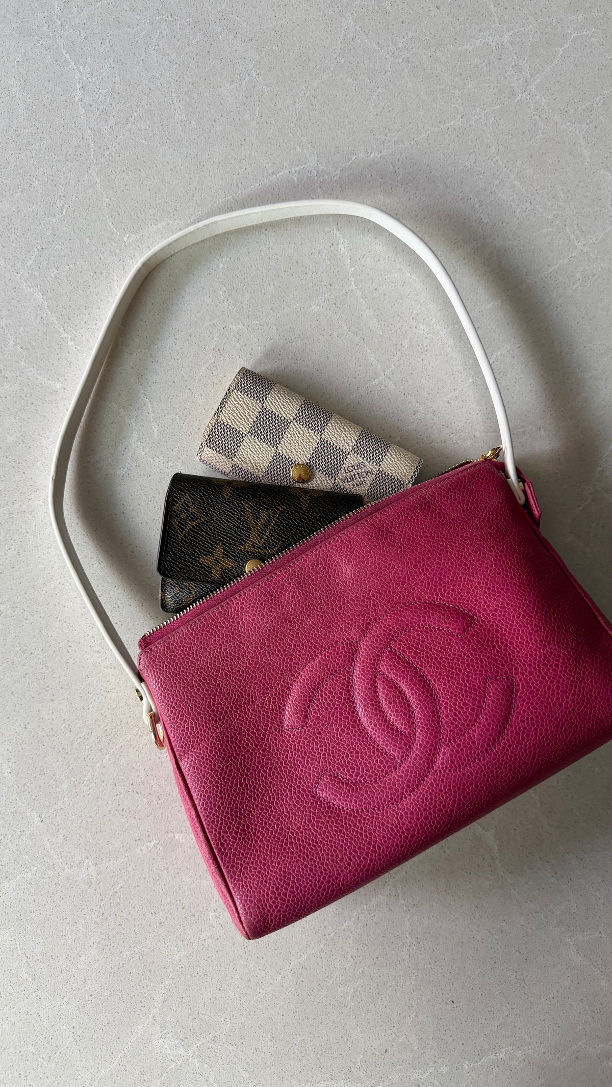Authentic Chanel Upcycle Pink Caviar Purse with Shoulder Strap