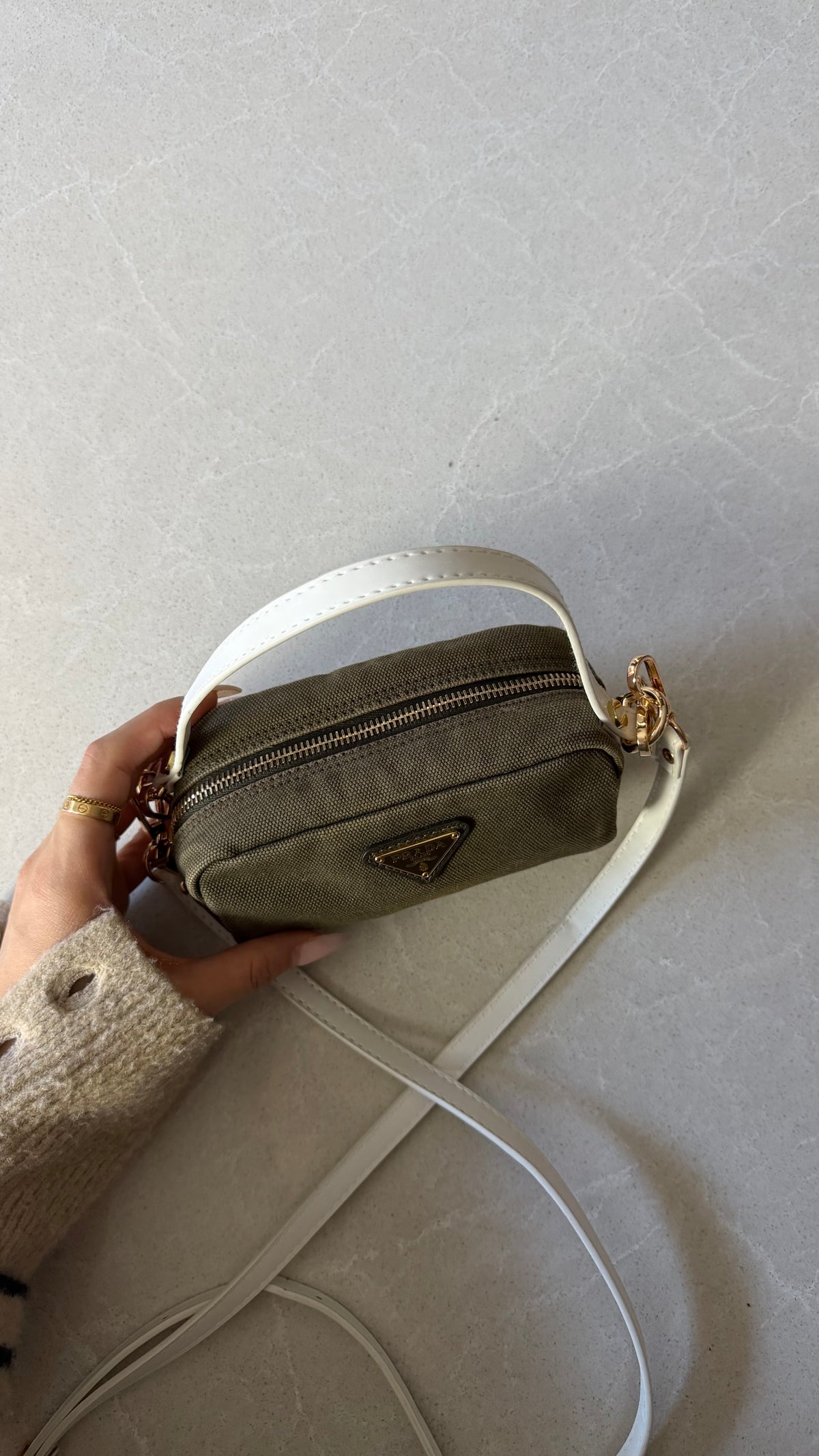 Authentic Prada Upcycle Versatile Small Green Pouch with Straps & Chain