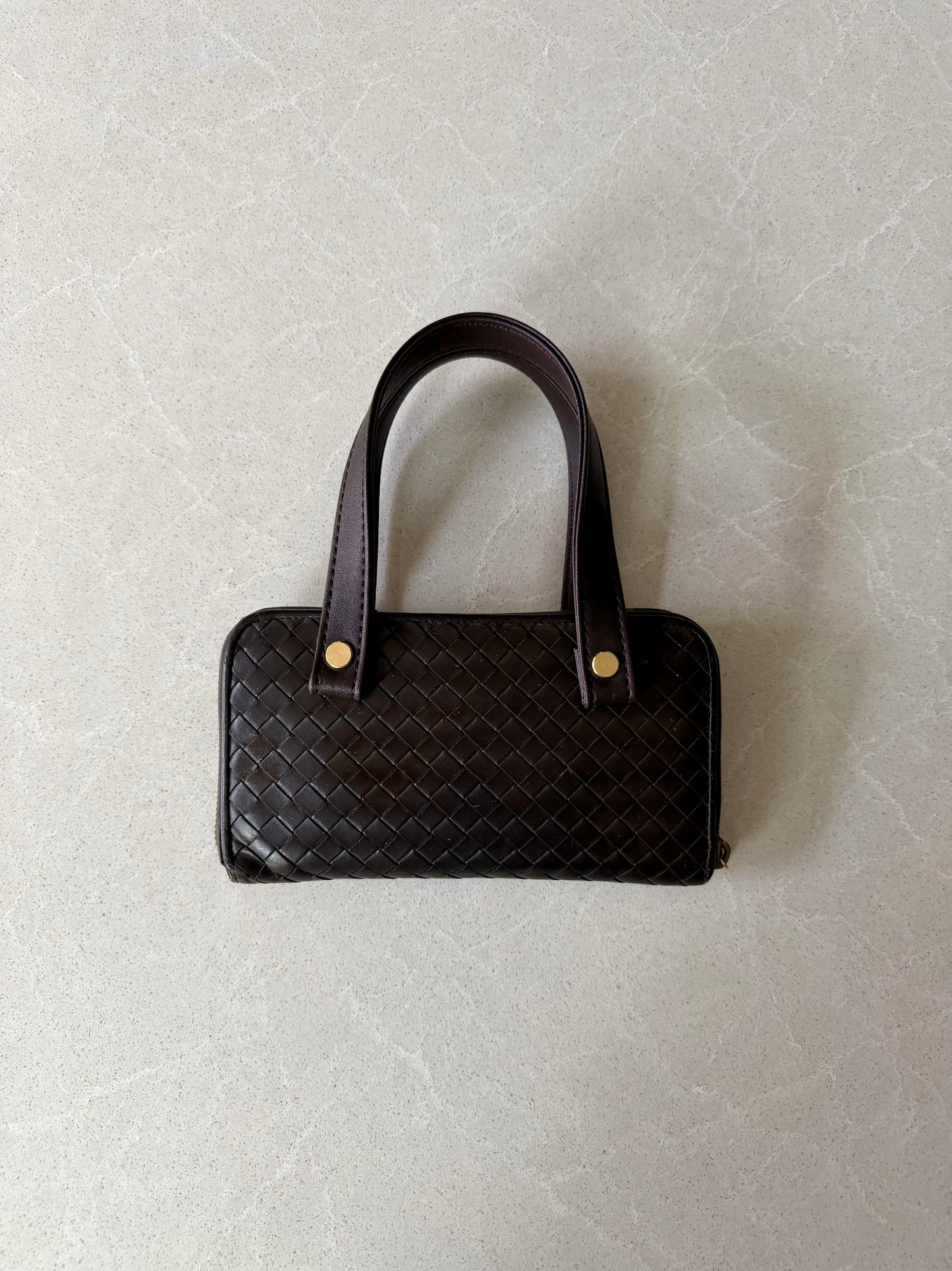 Authentic Bottega Veneta Upcycle Brown Zip Wallet with Two Handles