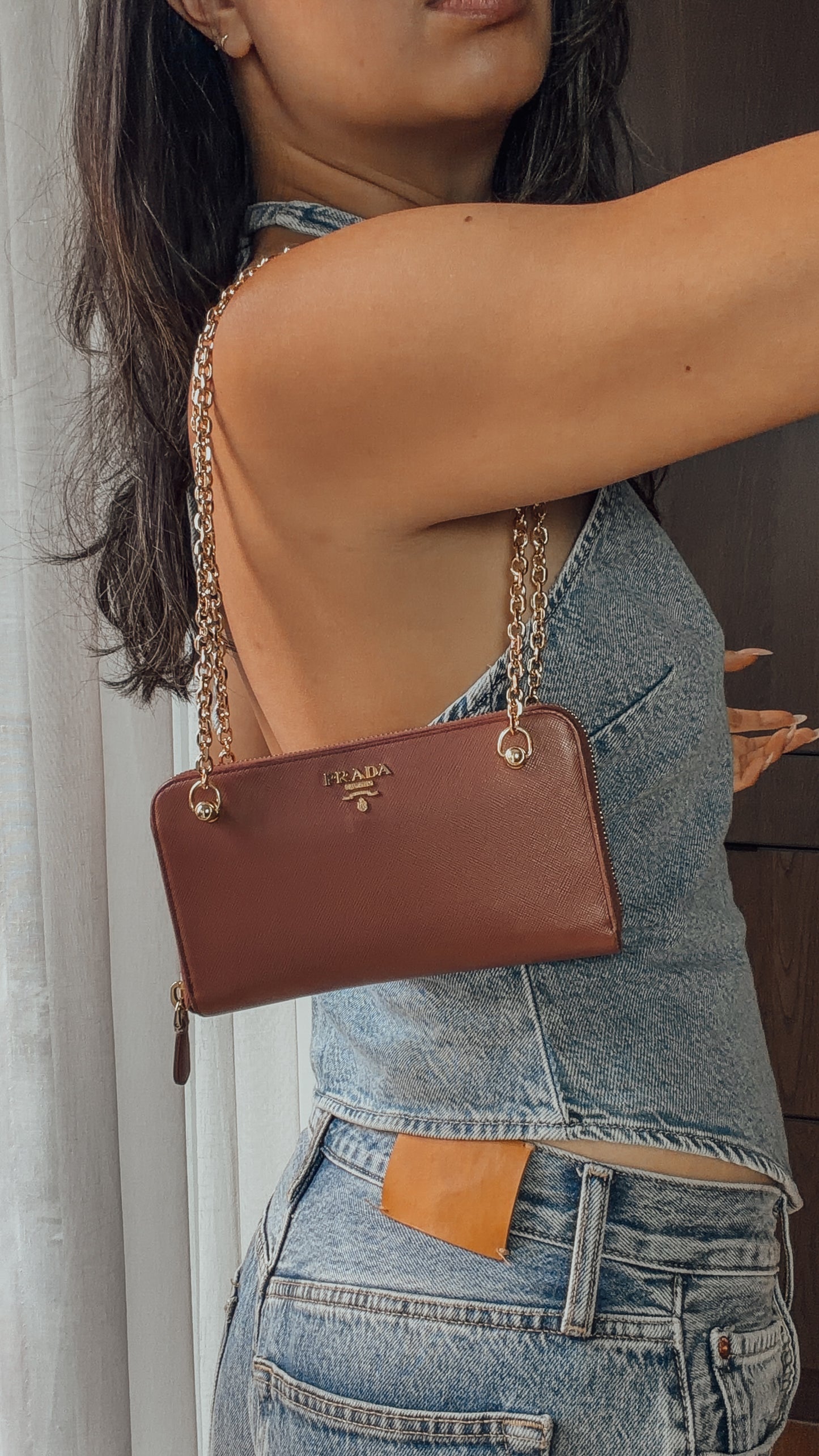 Authentic Prada Upcycle Pink Zip Wallet with Chains