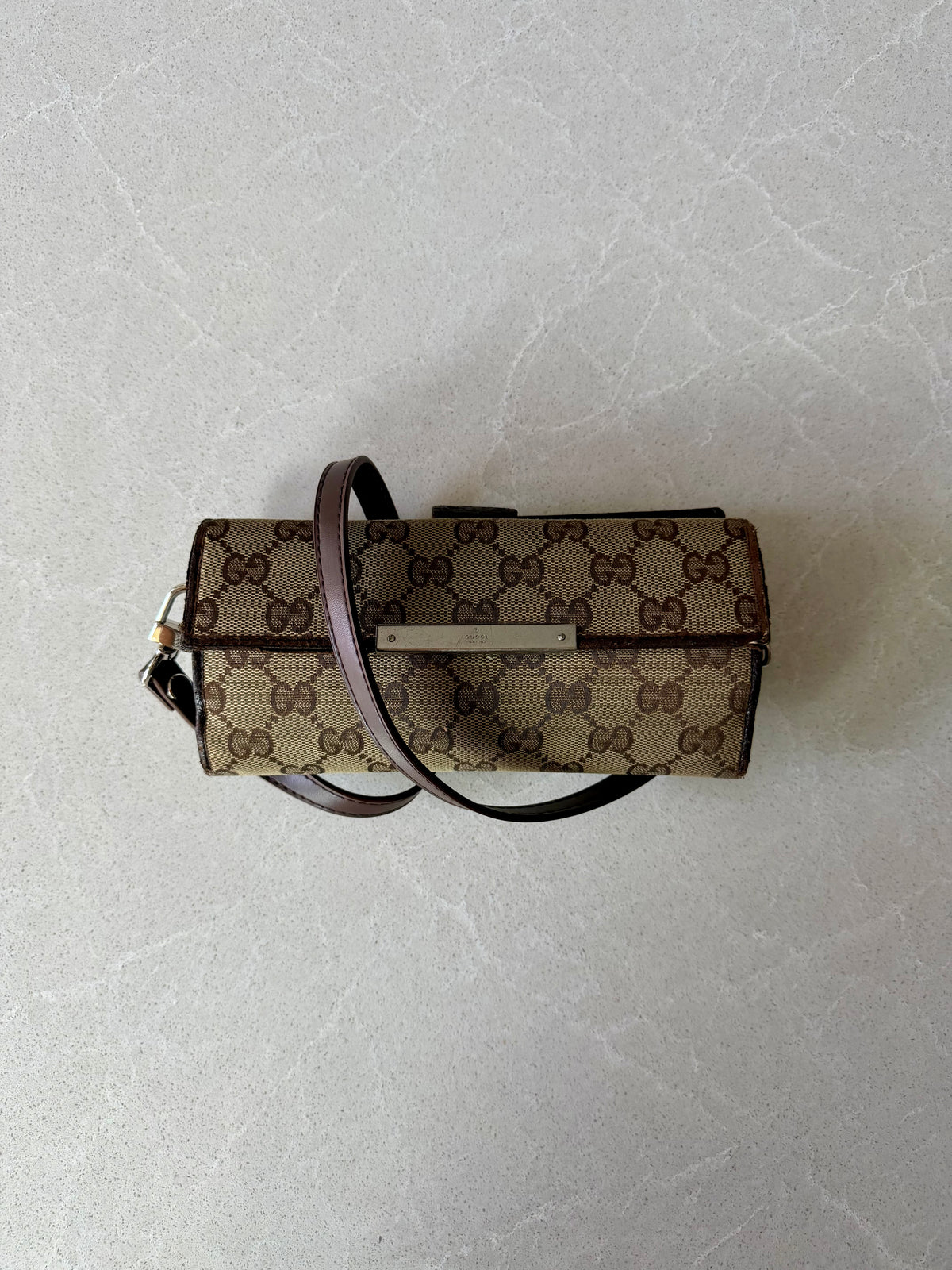 Authentic Gucci Upcycle Brown Wallet with Shoulder Strap