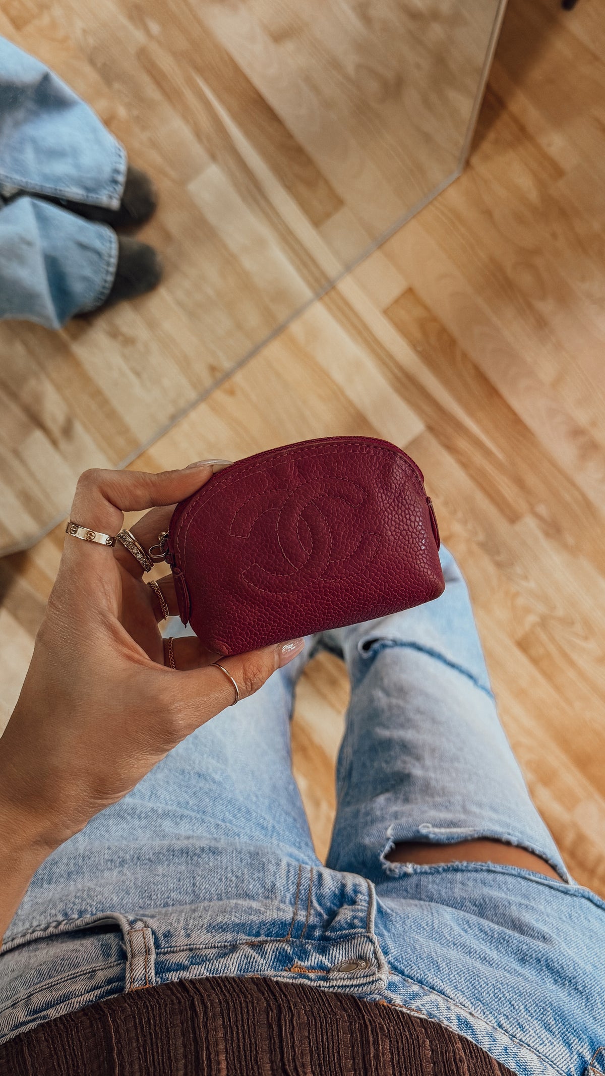Authentic Chanel Fuchsia Caviar Leather Mini Pouch