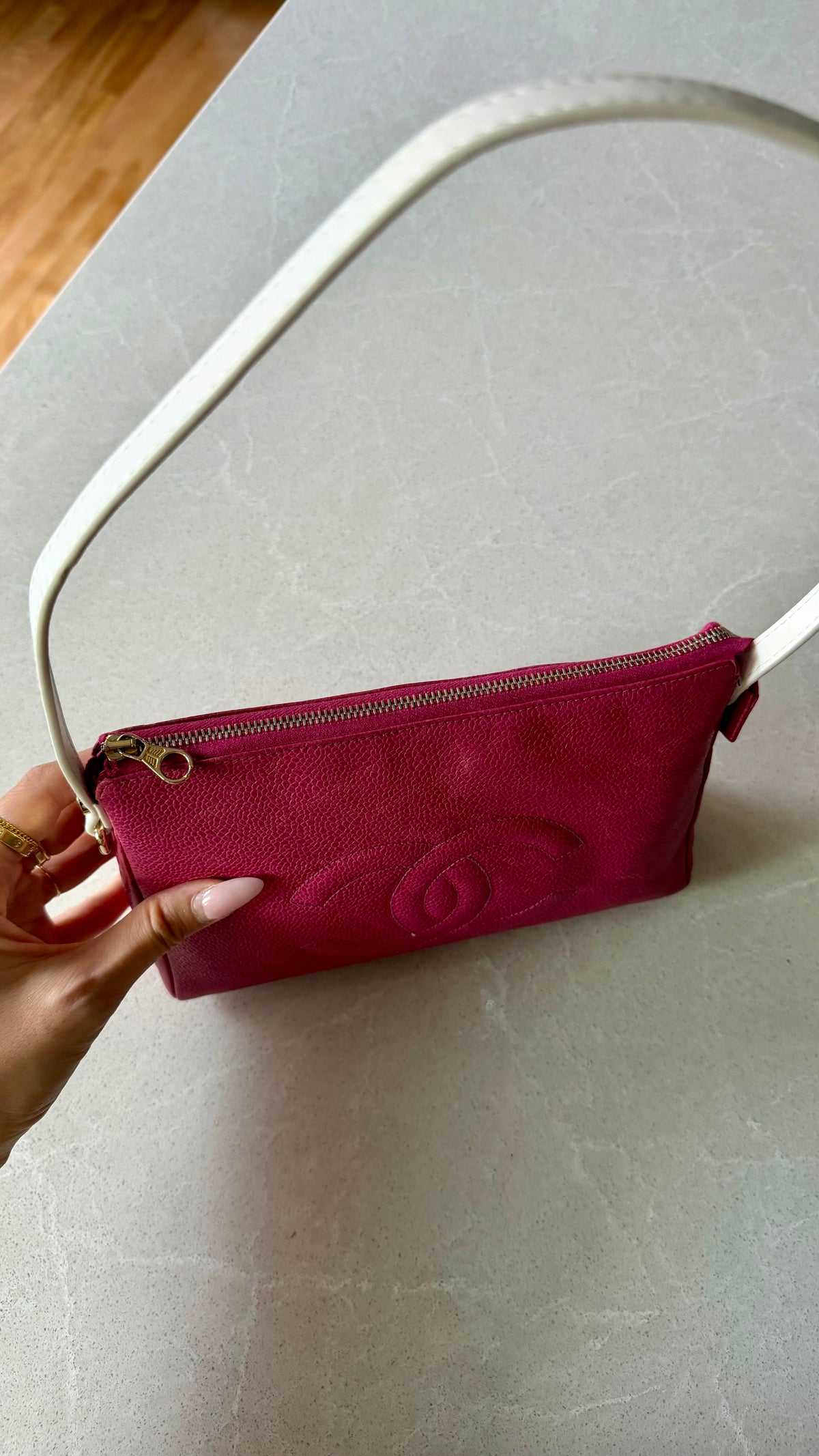 Authentic Chanel Upcycle Pink Caviar Purse with Shoulder Strap