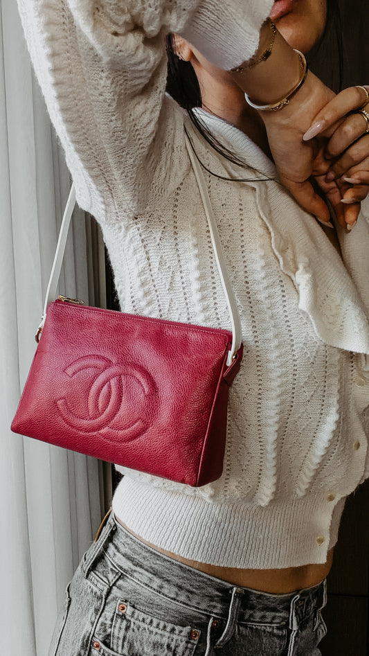 Authentic Chanel Upcycle Pink Caviar Purse with Shoulder Strap