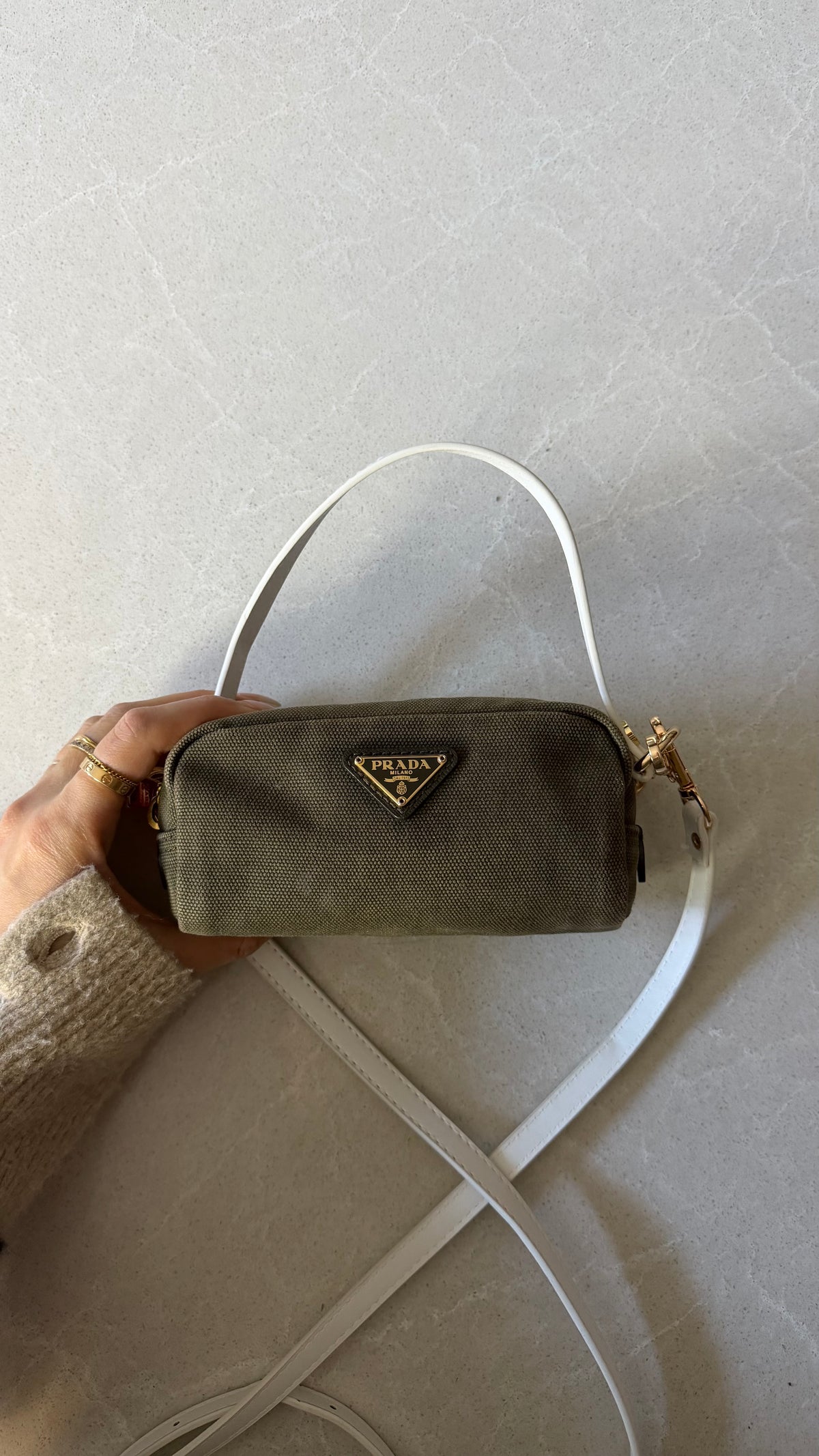 Authentic Prada Upcycle Versatile Small Green Pouch with Straps & Chain