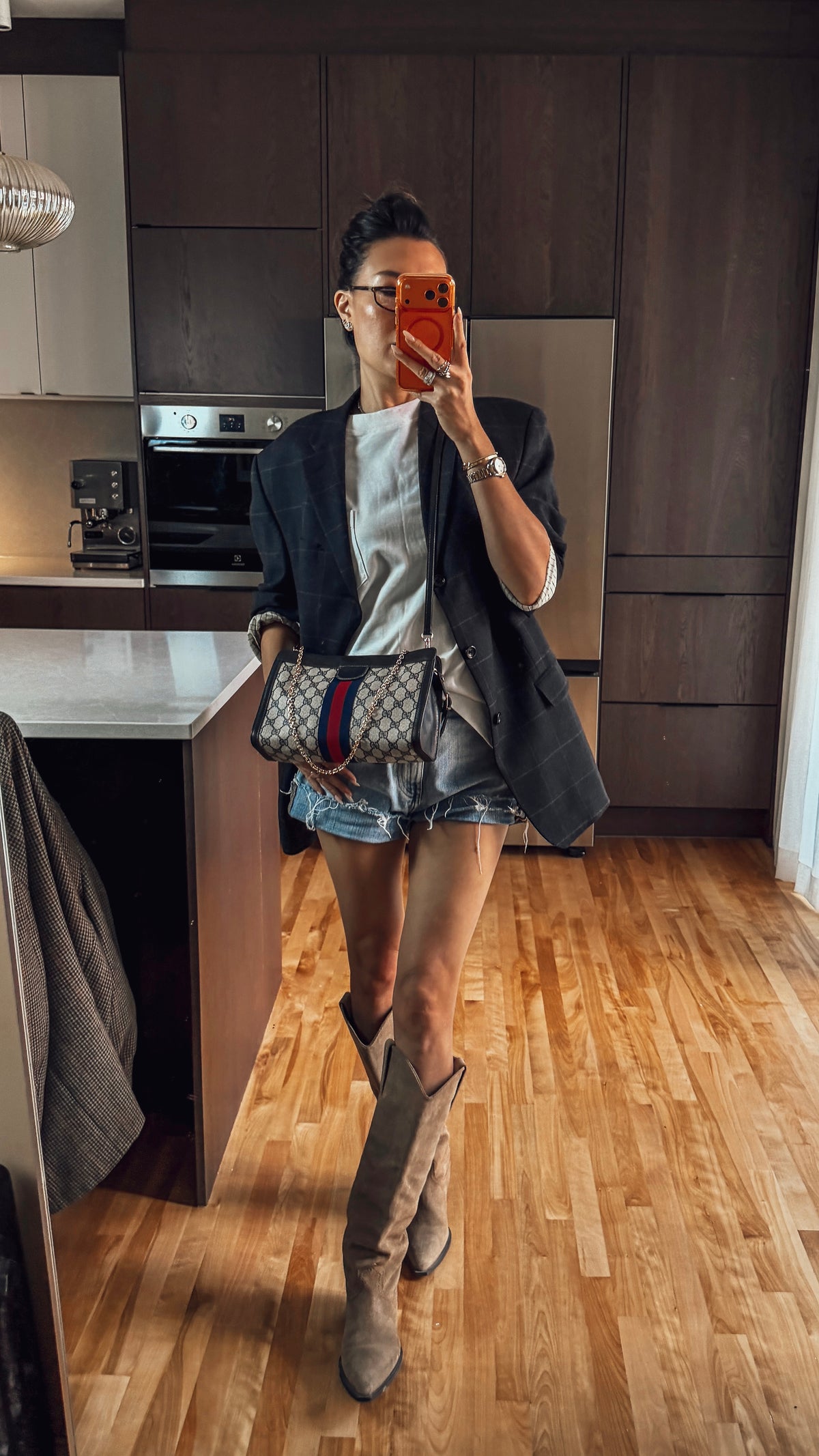 Authentic Vintage Gucci Upcycle Dark Navy Purse (with velcro closing) with Straps and Chain