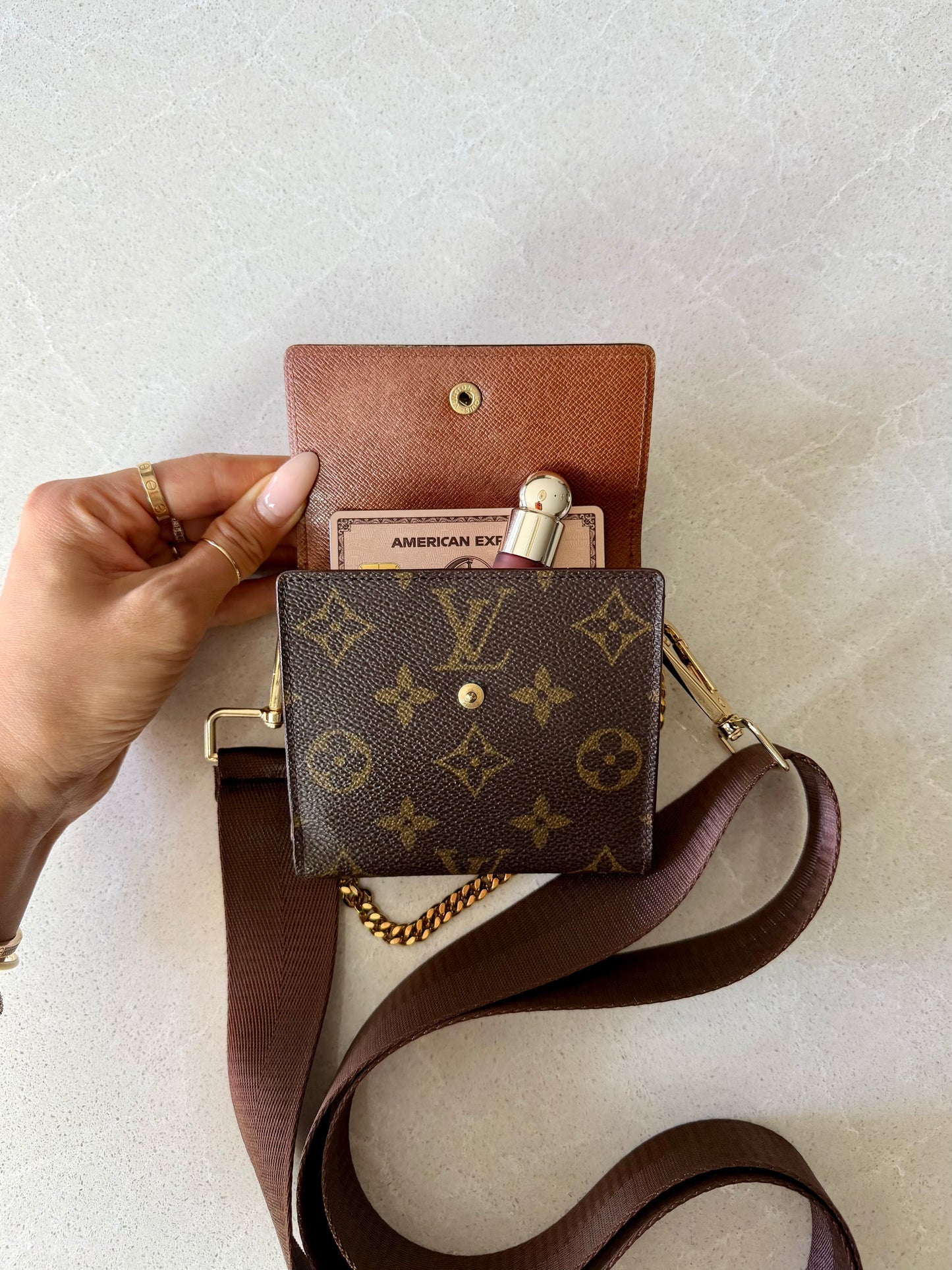 Authentic Vintage Louis Vuitton (2) Upcycle Small Wallet on Chain & Strap