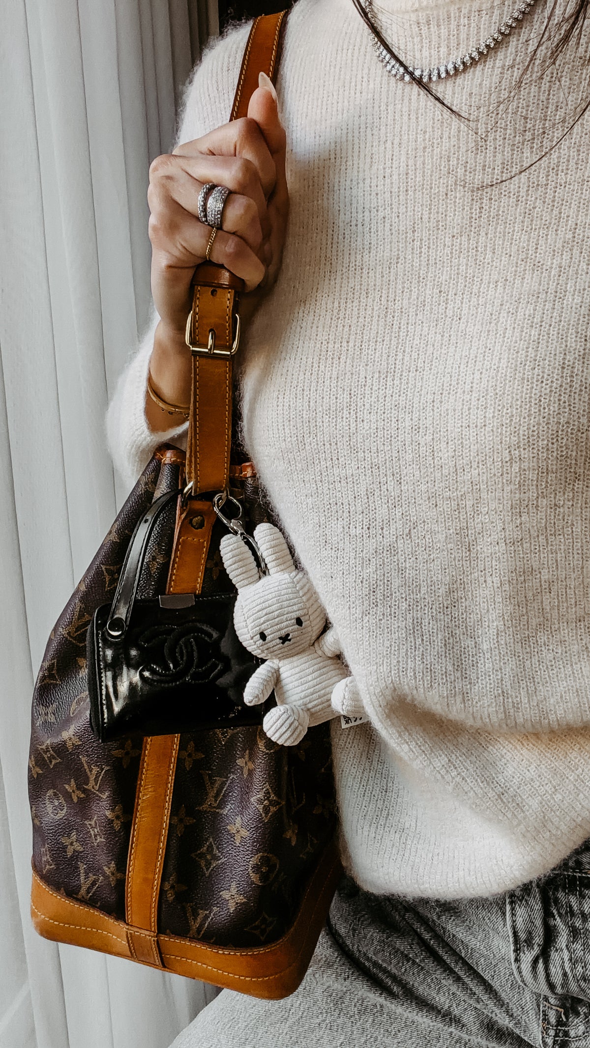 Authentic Chanel Black Patent Key Holder Charm with Chain
