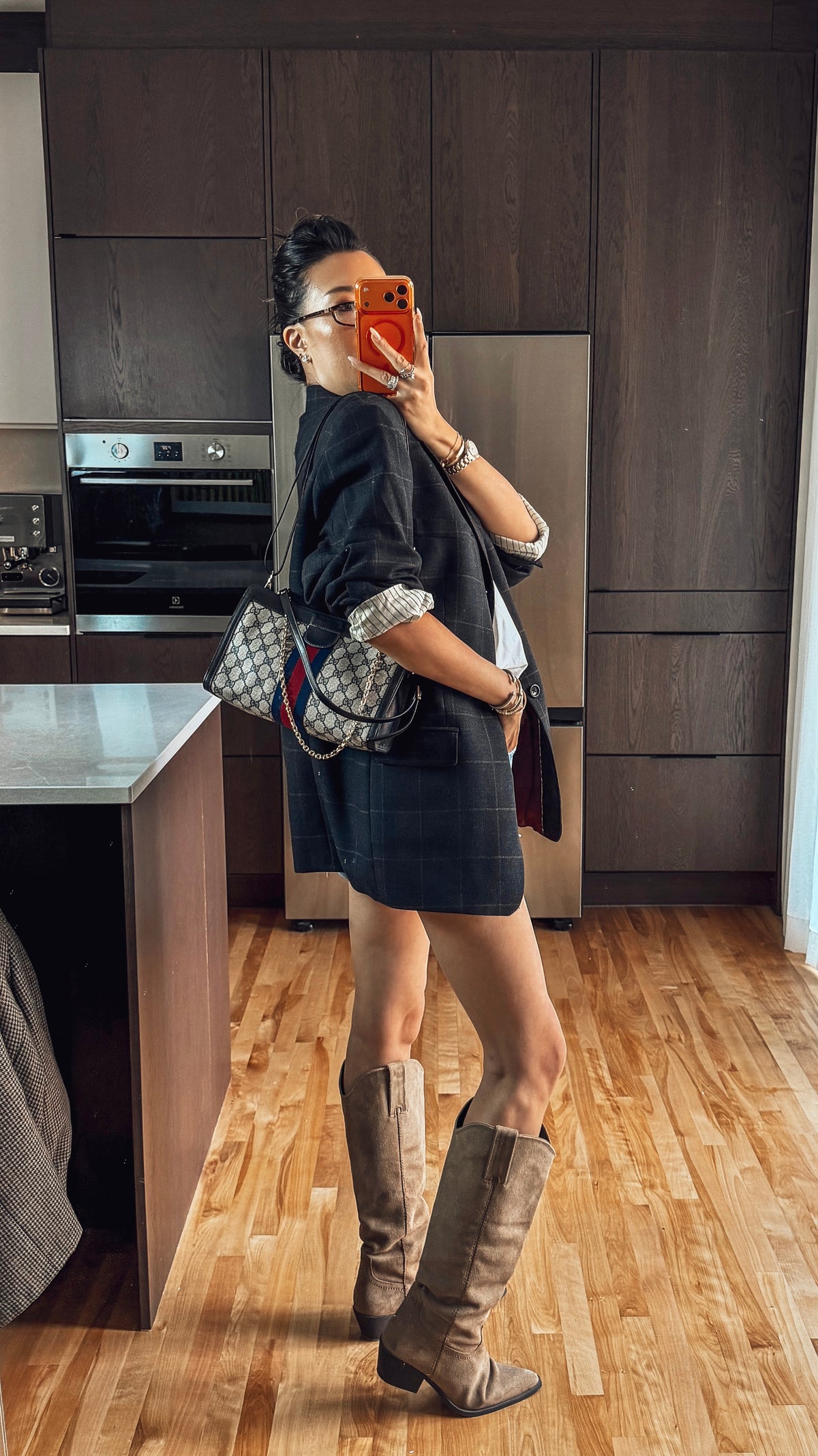 Authentic Vintage Gucci Upcycle Dark Navy Purse (with velcro closing) with Straps and Chain