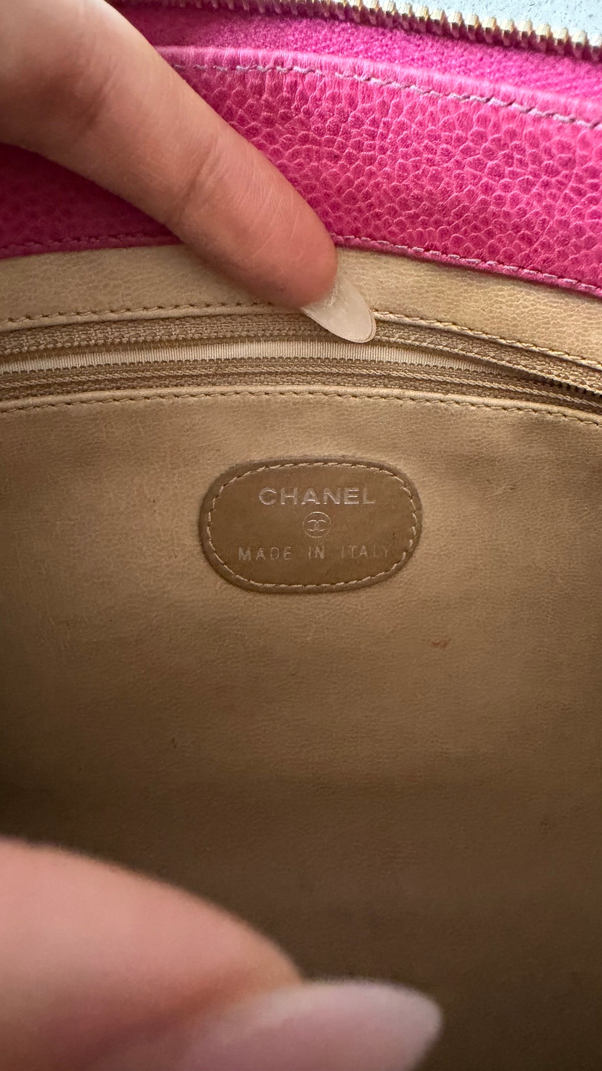 Authentic Chanel Upcycle Pink Caviar Purse with Shoulder Strap