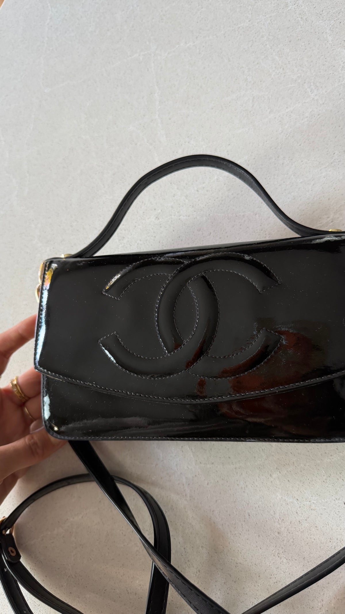 Authentic Chanel Upcycle Black Patent Wallet Purse with Straps