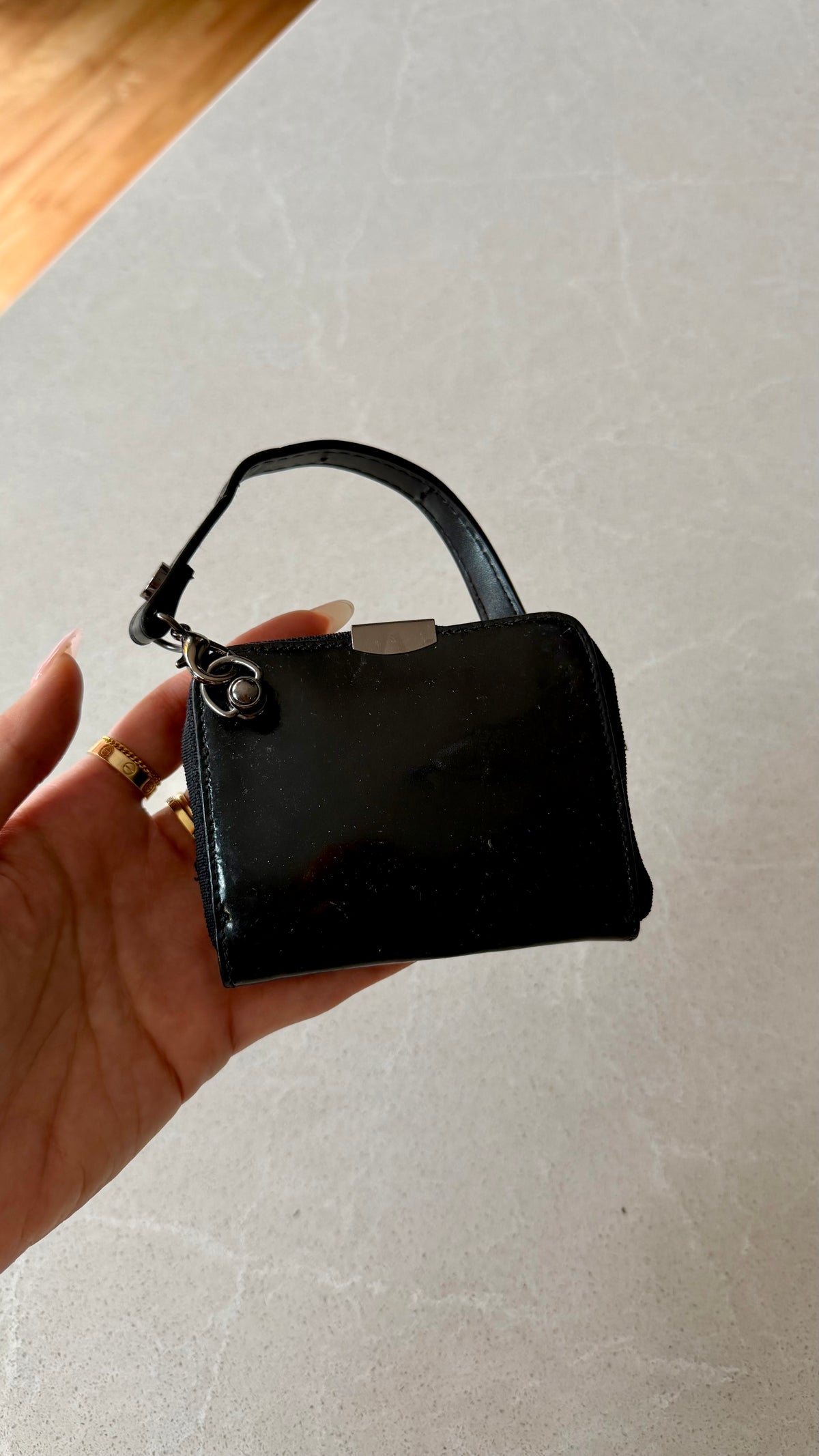 Authentic Chanel Black Patent Key Holder Charm with Chain