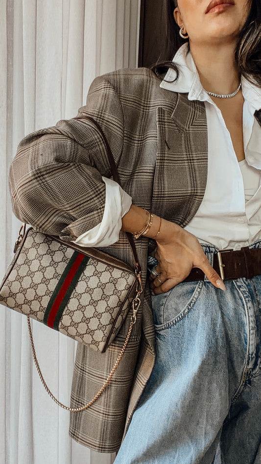 Authentic Vintage Gucci Upcycle Brown Shoulder Purse with Chain & Strap