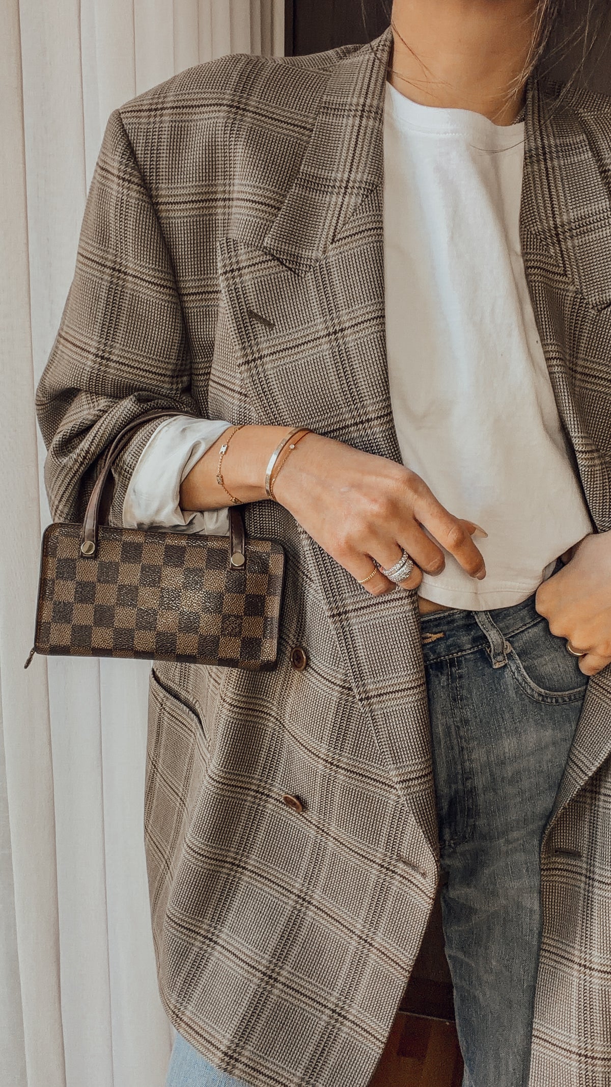 Authentic Vintage Louis Vuitton Upcycle Brown Damier Zip Wallet with Two Handles