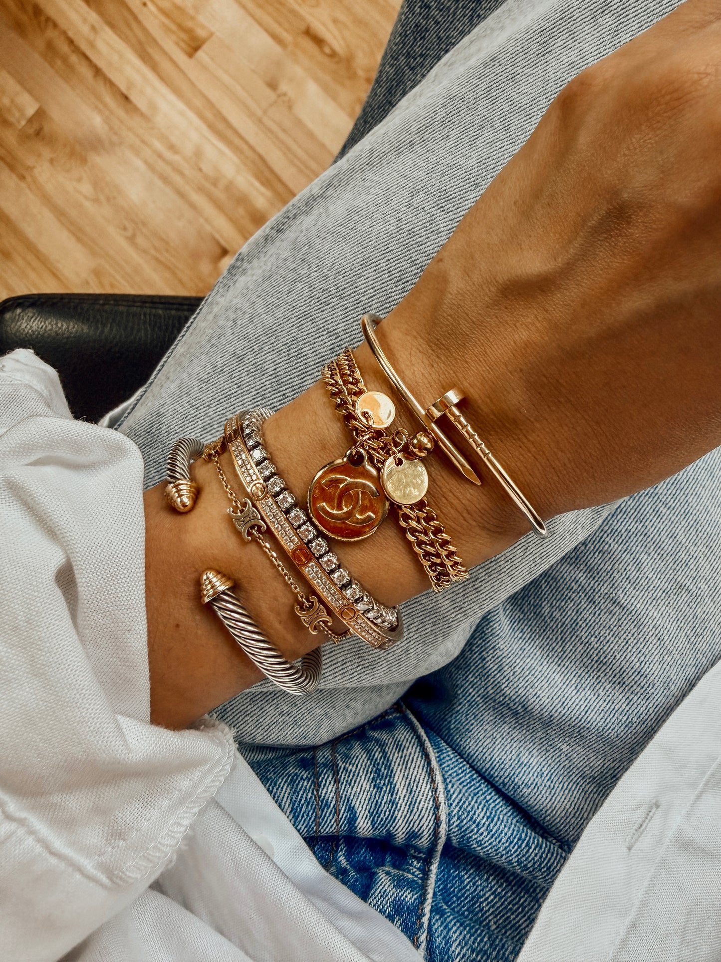 Authentic Vintage Chanel (2) Upcycle Gold Chain Bracelet