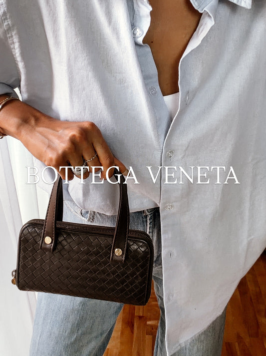Authentic Bottega Veneta Upcycle Brown Zip Wallet with Two Handles