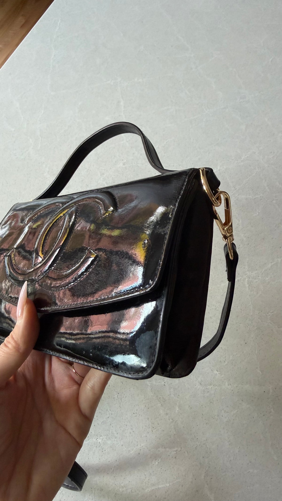Authentic Chanel Upcycle Black Patent Wallet Purse with Straps