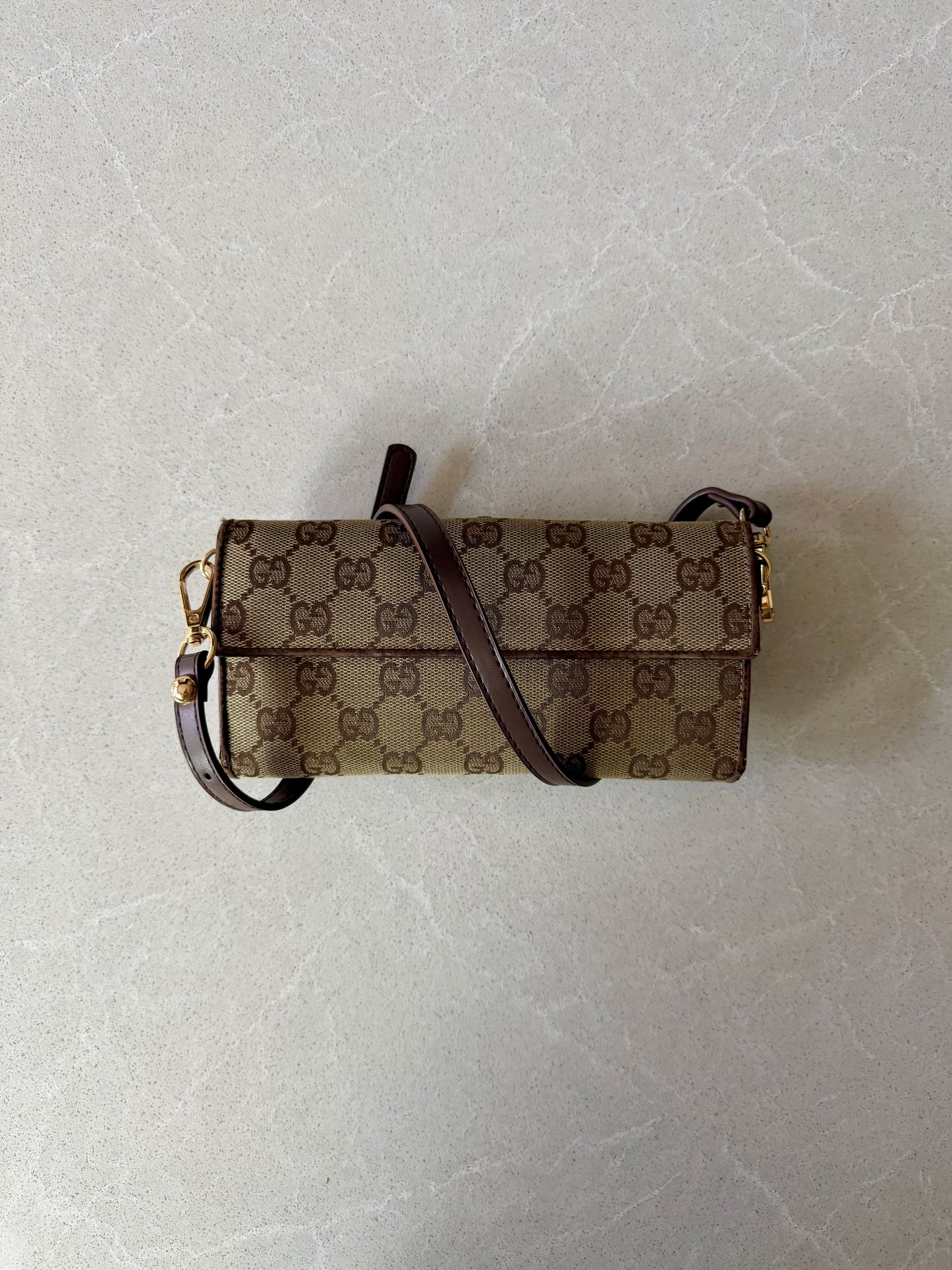 Authentic Gucci Upcycle Brown Wallet with Shoulder Strap