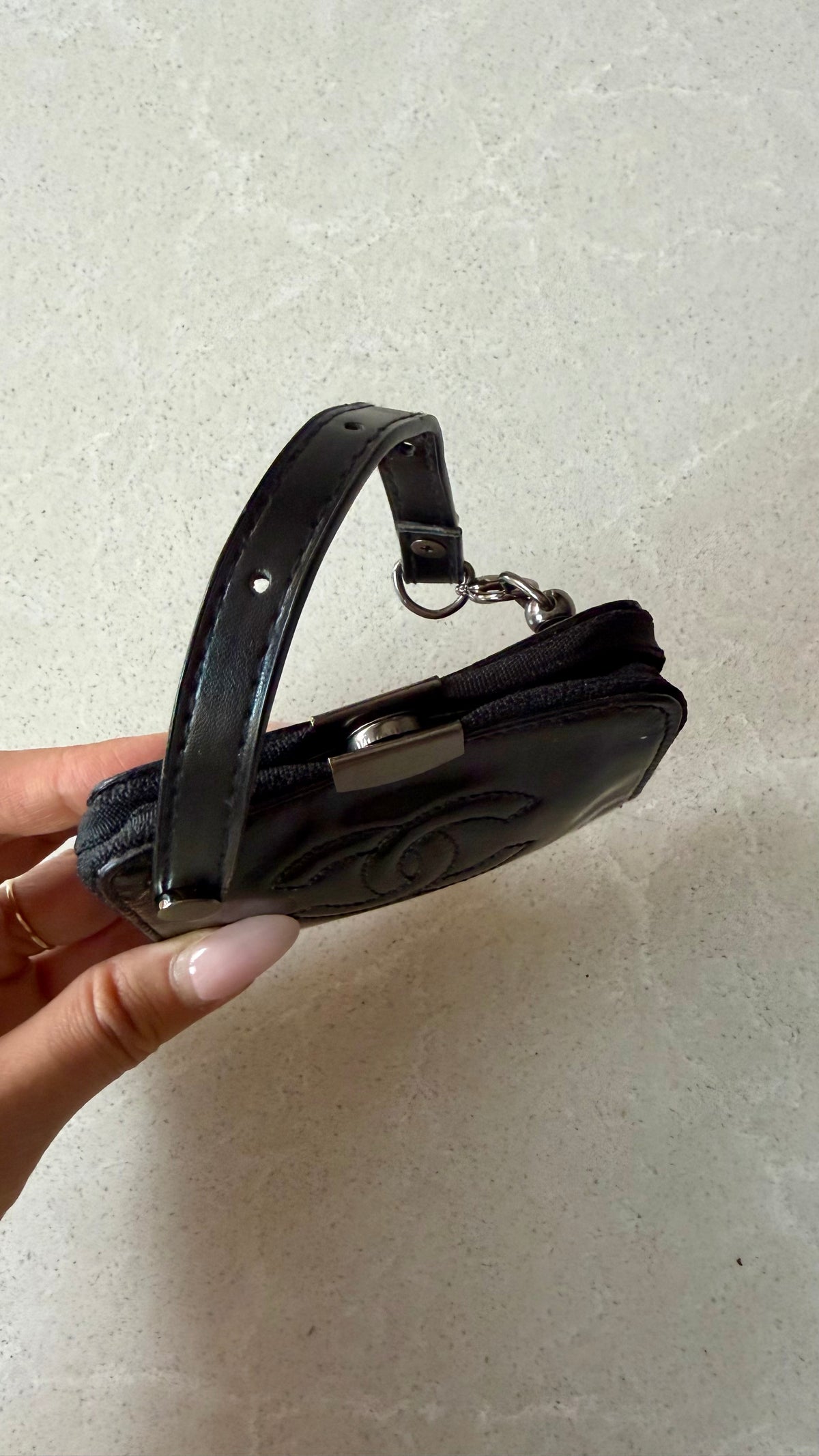 Authentic Chanel Black Patent Key Holder Charm with Chain