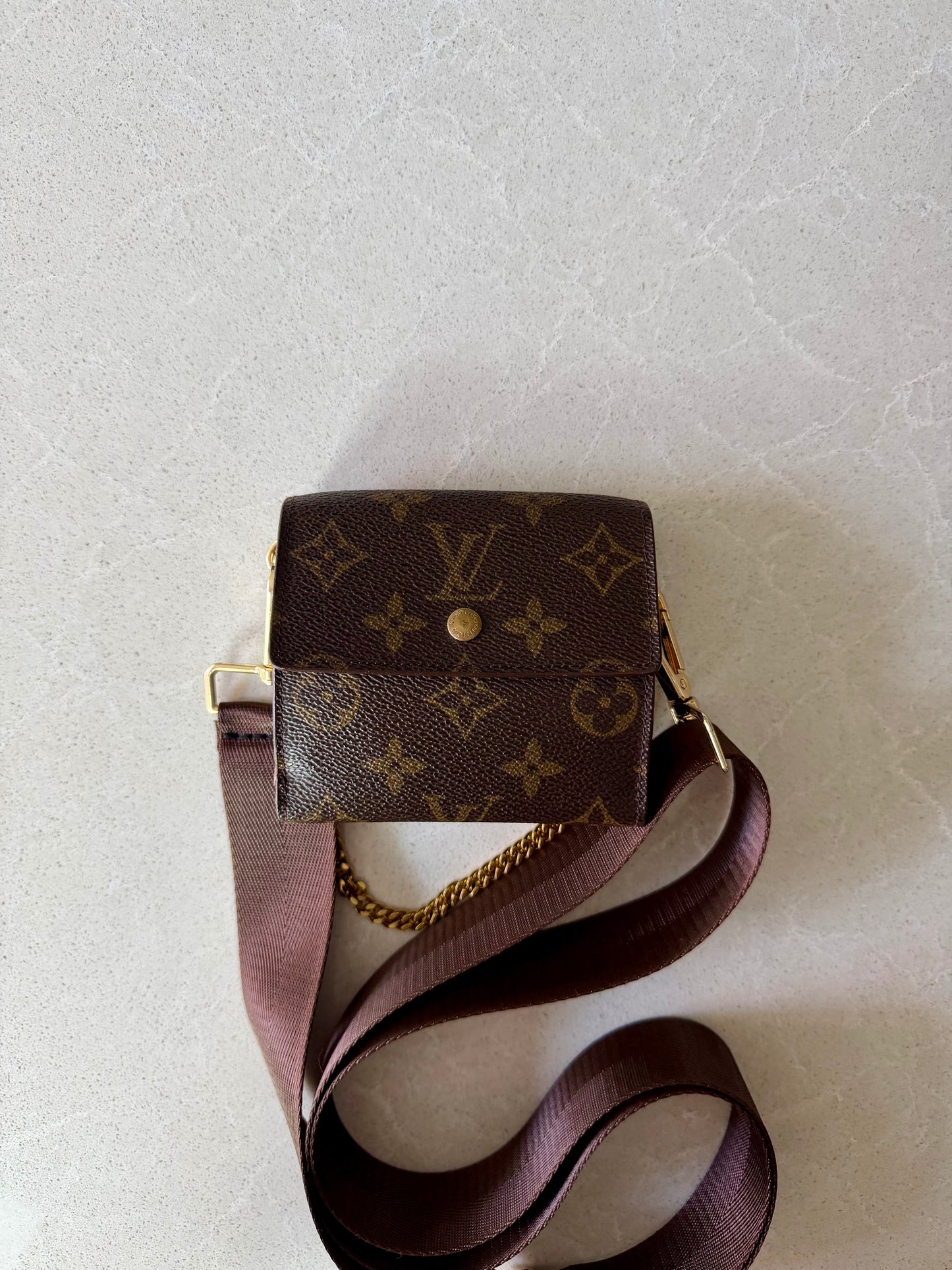 Authentic Vintage Louis Vuitton (2) Upcycle Small Wallet on Chain & Strap