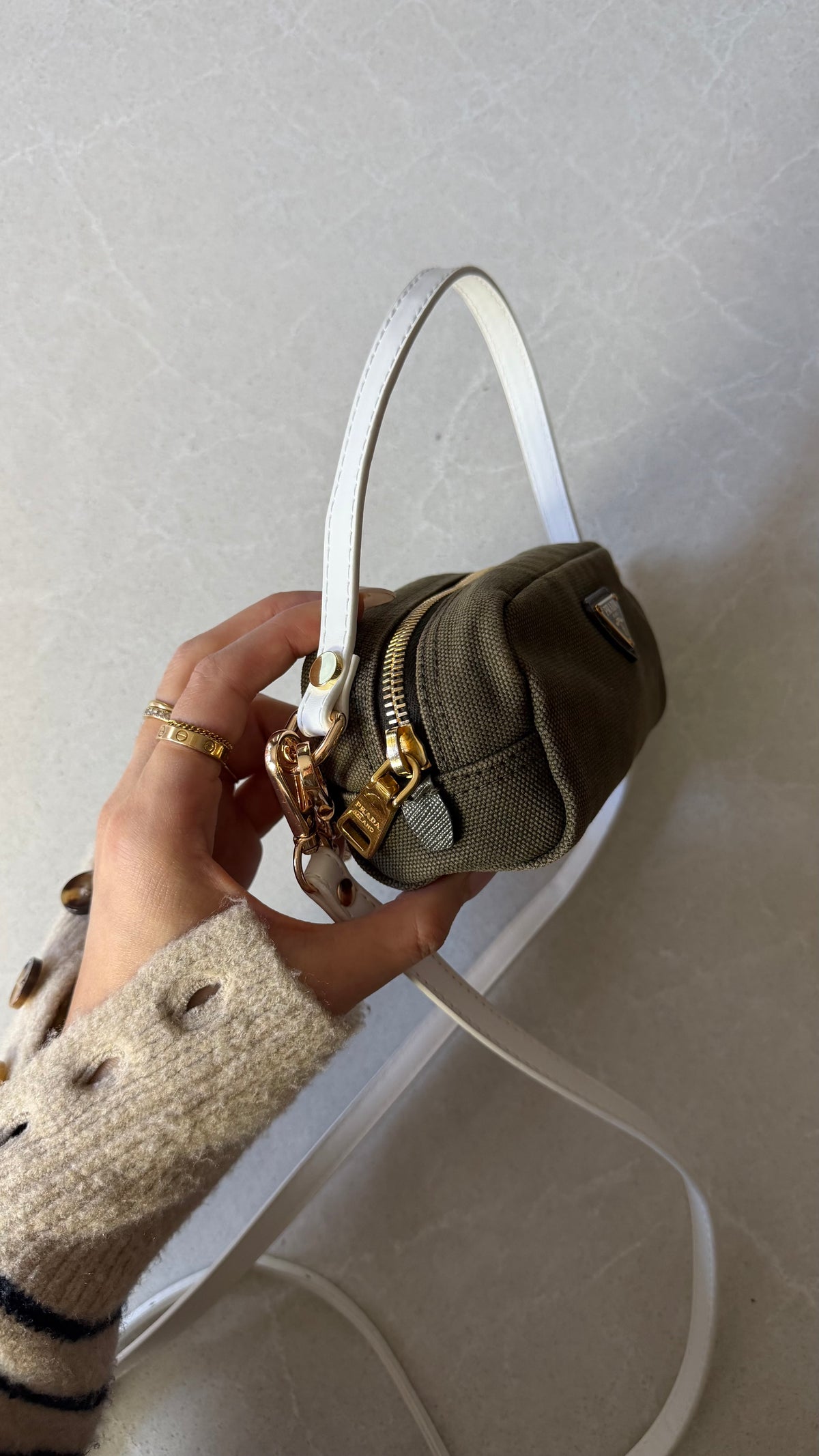Authentic Prada Upcycle Versatile Small Green Pouch with Straps & Chain