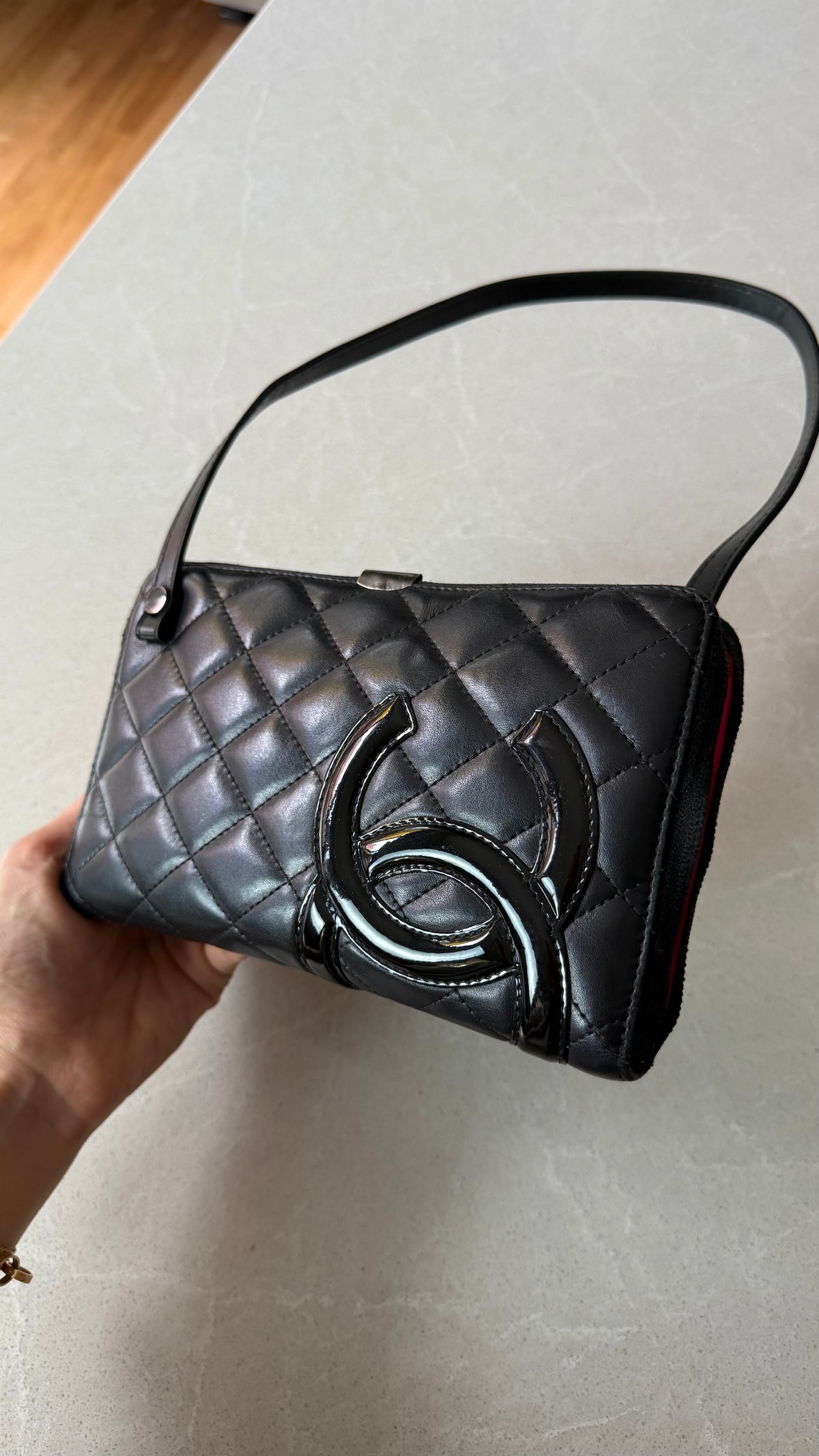 Authentic Vintage Chanel Upcycle Black Lambskin Shoulder Wallet with Strap