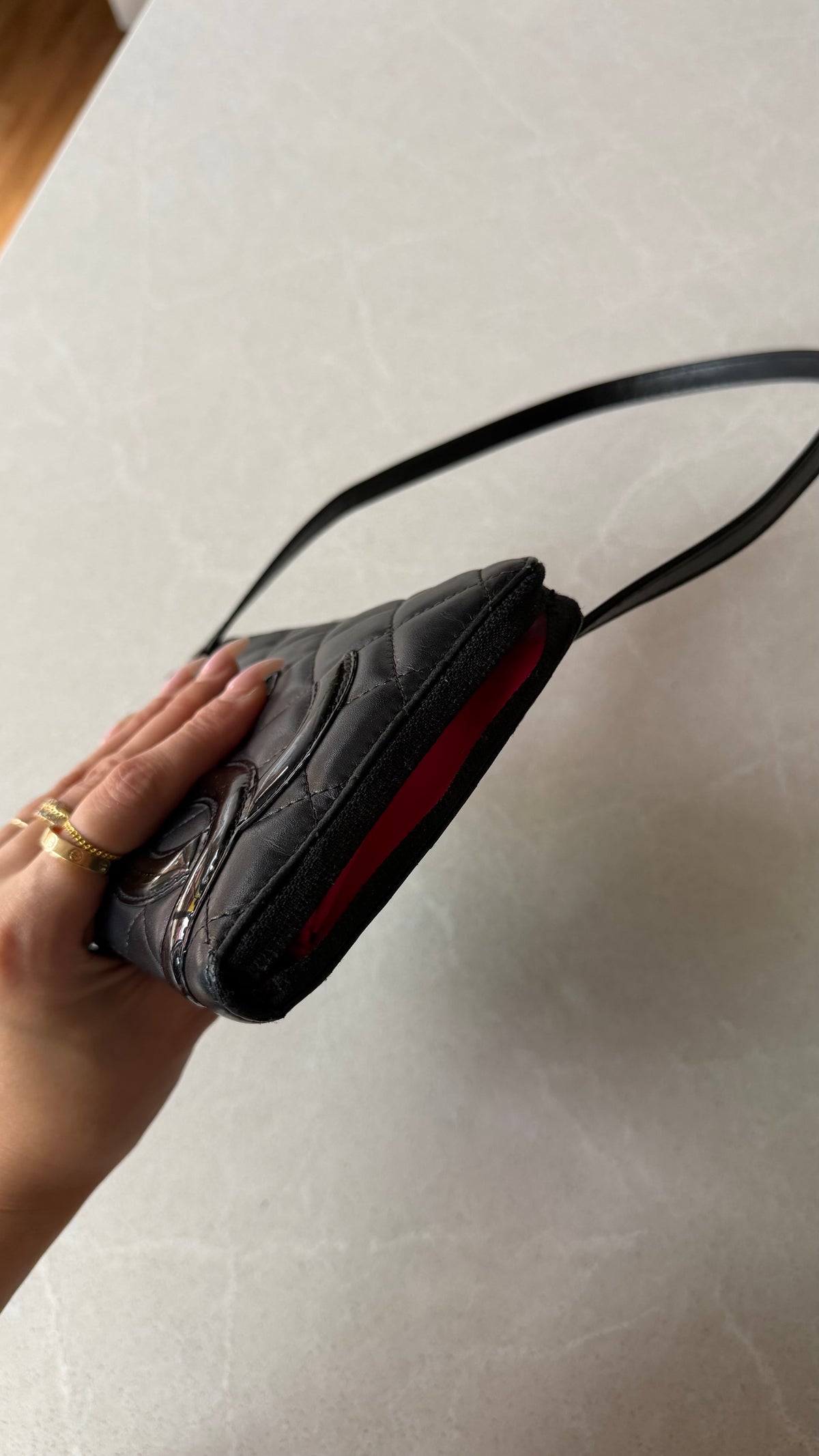 Authentic Vintage Chanel Upcycle Black Lambskin Shoulder Wallet with Strap