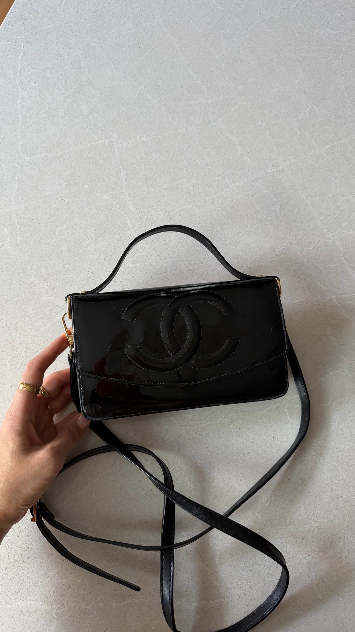 Authentic Chanel Upcycle Black Patent Wallet Purse with Straps
