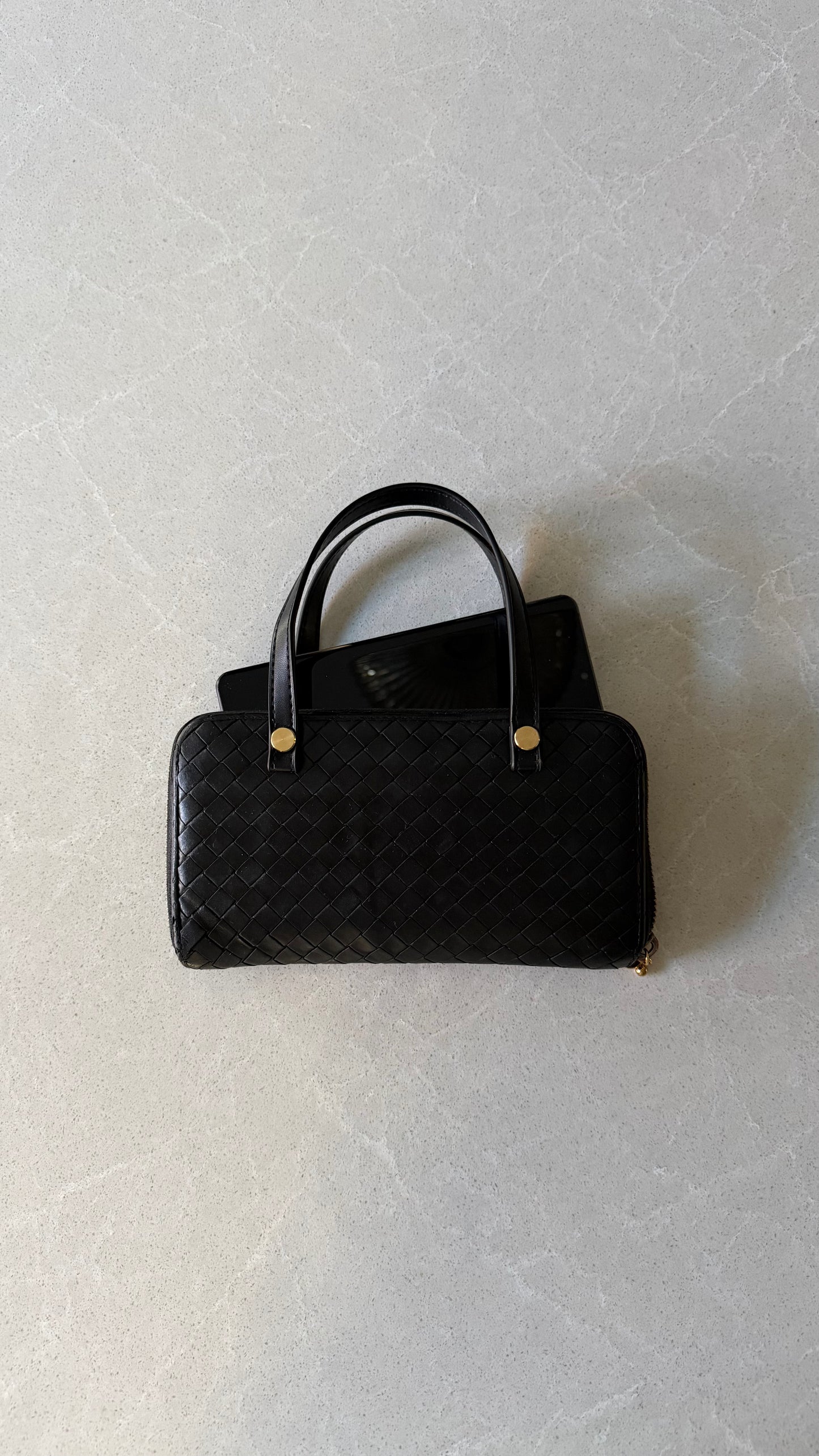 Authentic Bottega Veneta Upcycle Black Zip Wallet with Two Handles