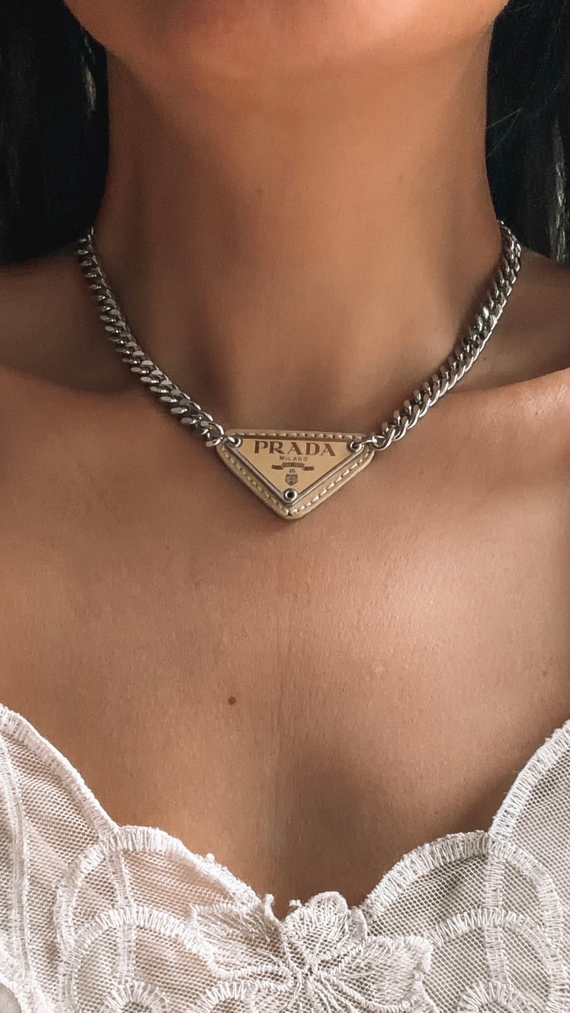 Authentic Prada Upcycle Yellow/ Silver Necklace