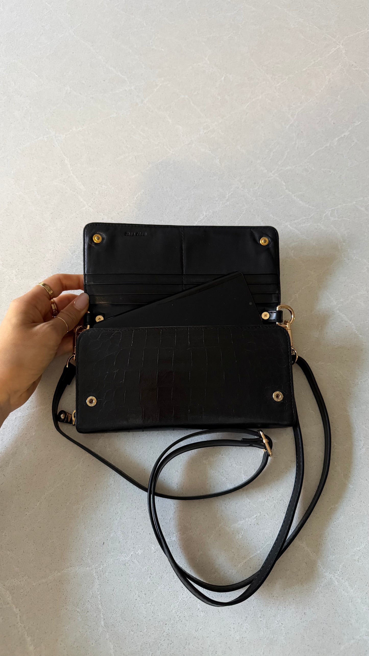 Authentic Miu Miu Upcycle Black Wallet with Straps