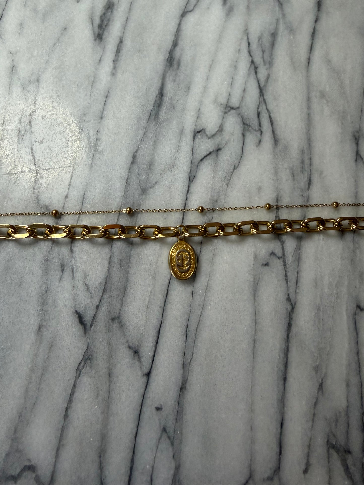 Authentic Vintage Gucci (2) Upcycle Gold Beads Layers Necklace