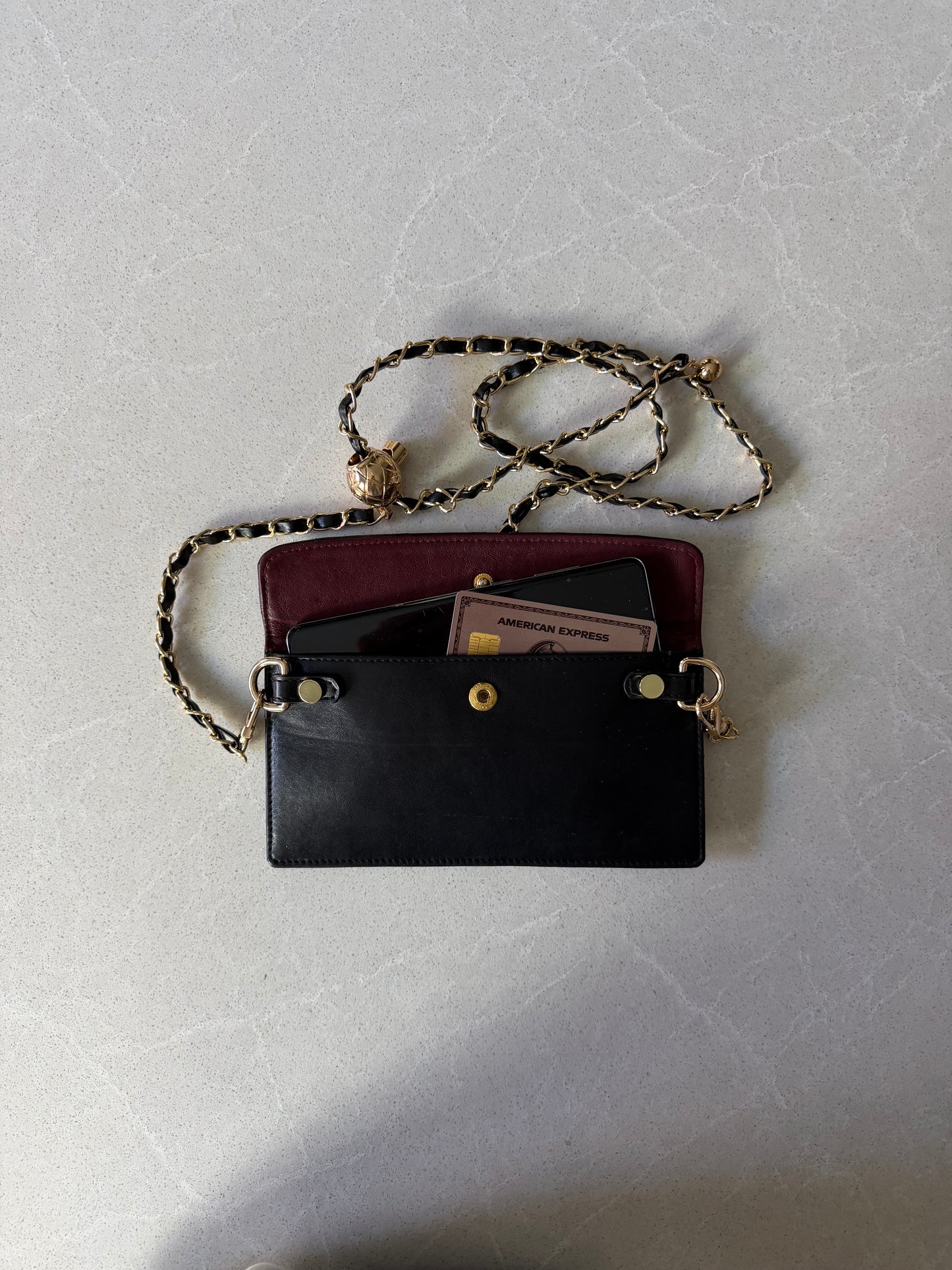 Authentic Vintage Chanel Upcycle Black Leather Flat Clutch with Chain
