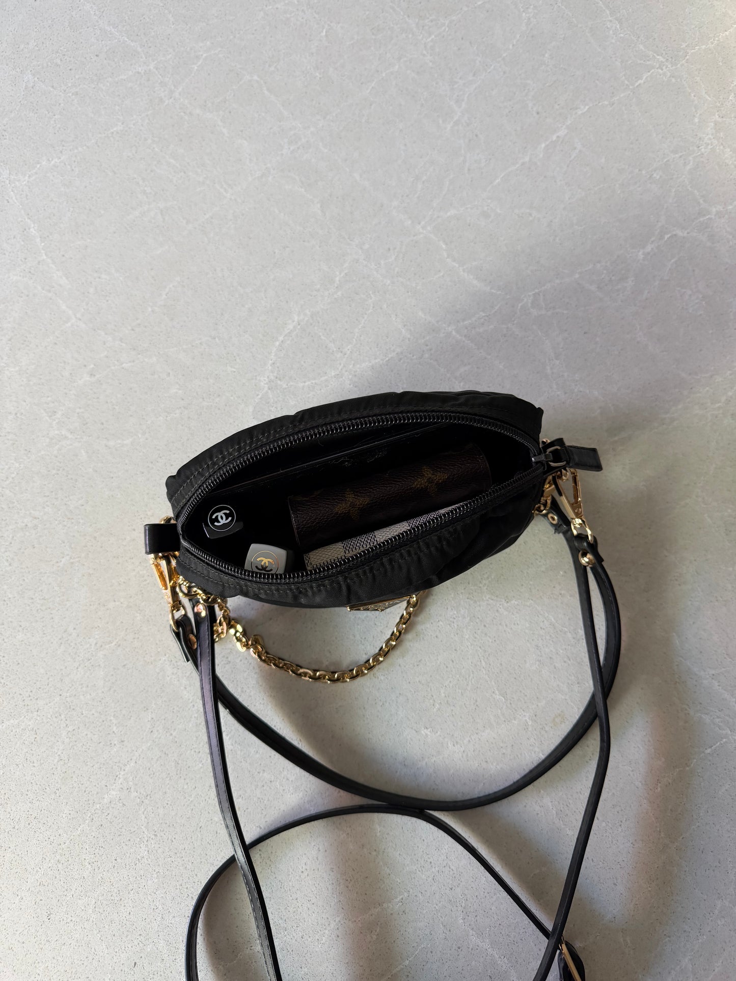 Authentic Prada Upcycle Versatile Black Nylon Pouch with Chain & Straps (upgraded version)