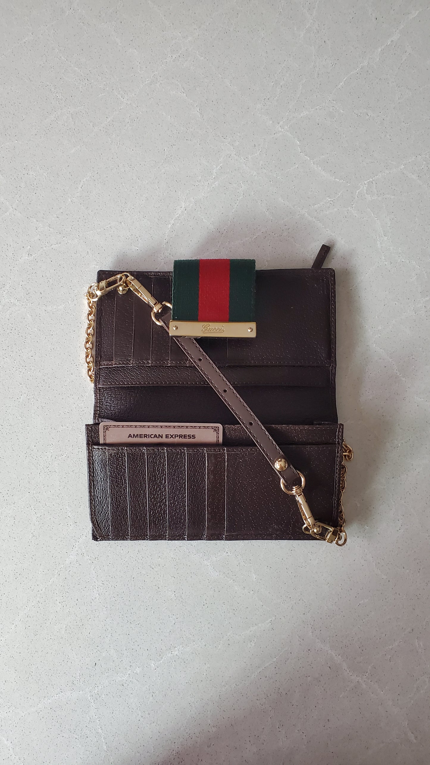 Authentic Gucci Upcycle Canvas Wallet with Strap and Chain