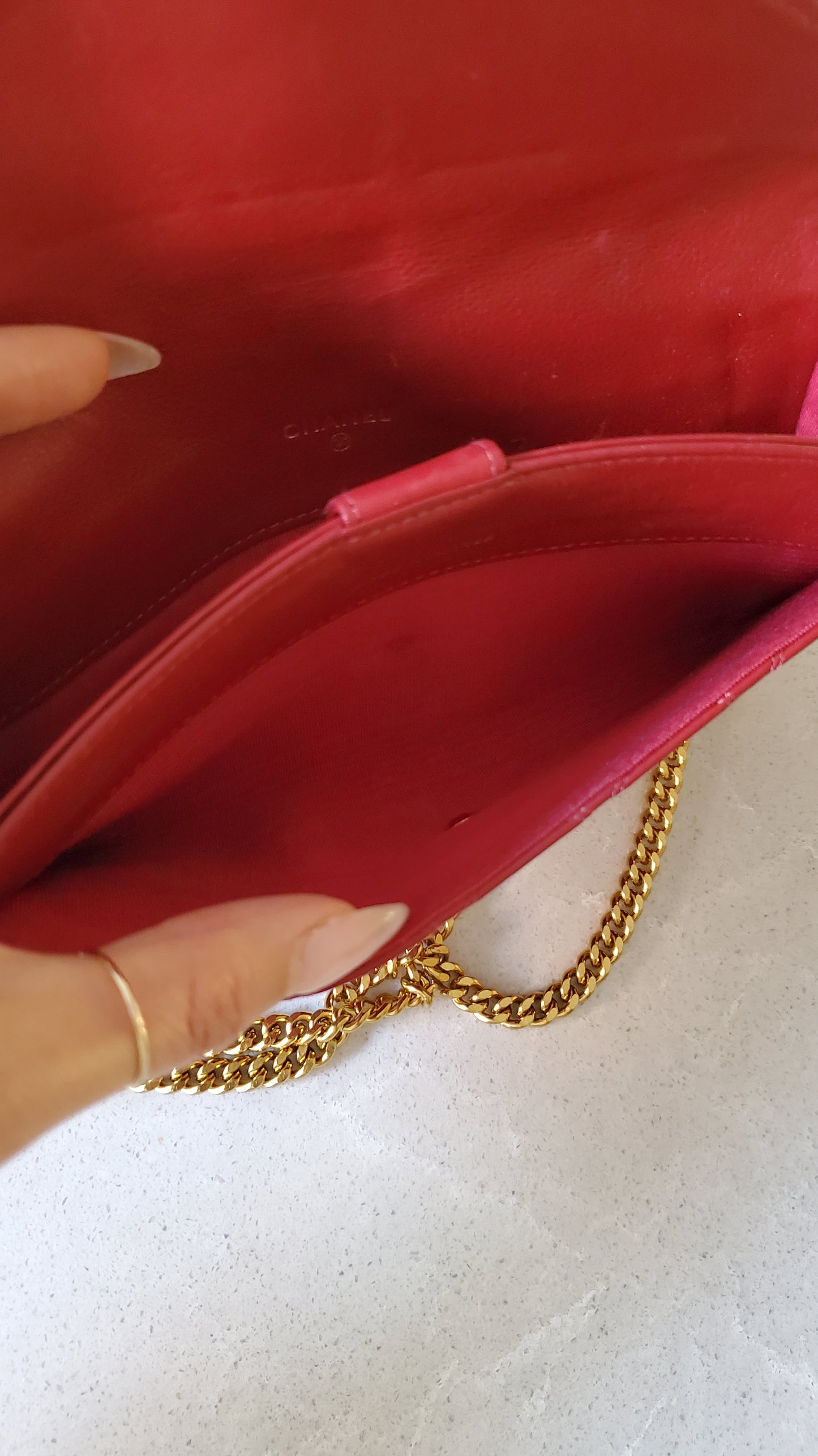 Authentic Vintage Chanel Upcycle Red Leather Wallet on Chain