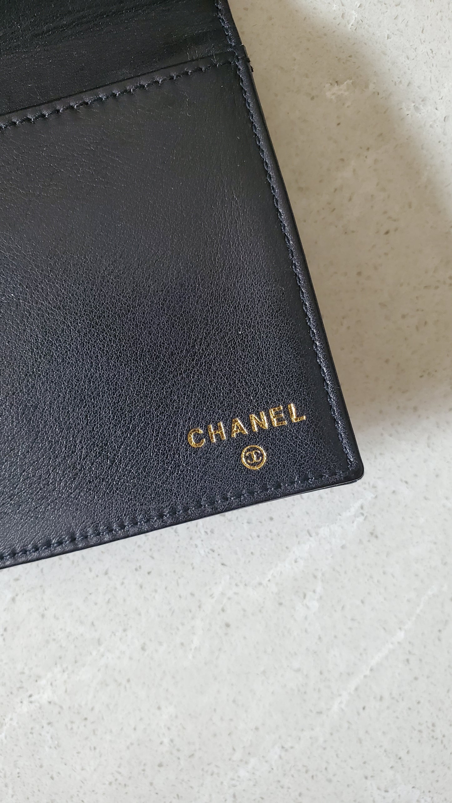 Authentic Chanel Black Patent Flat Flap Wallet
