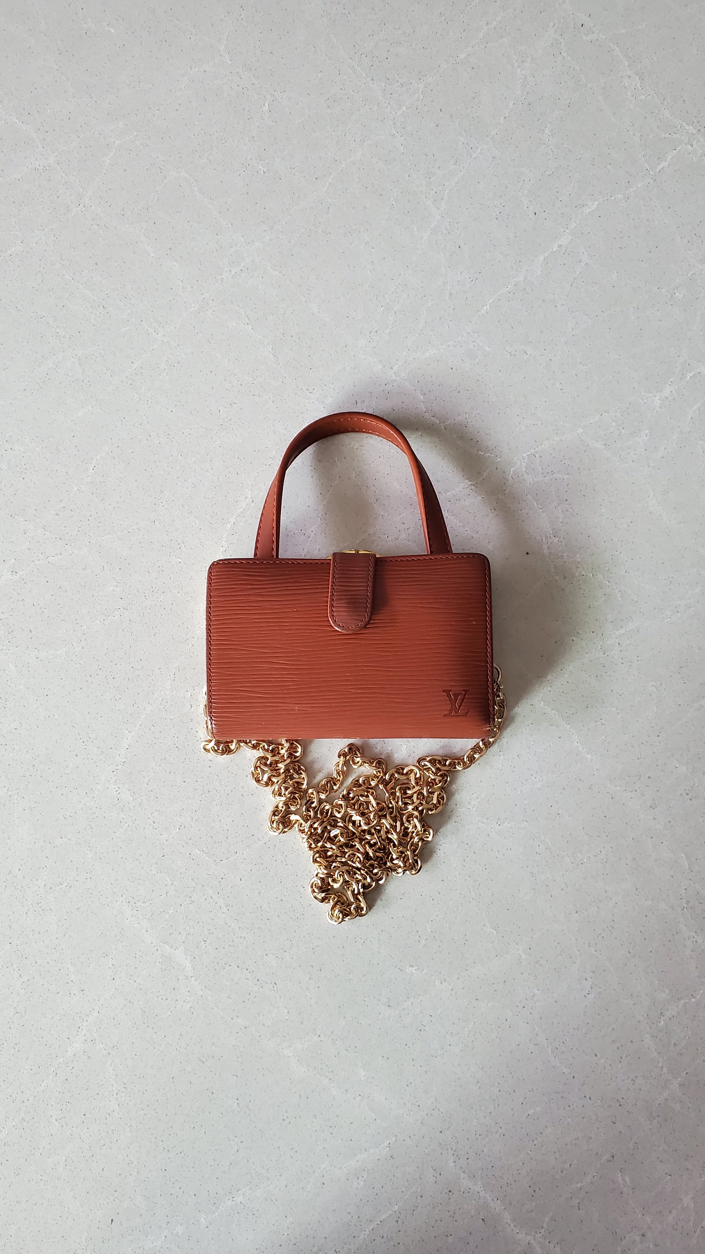 Authentic Louis Vuitton Upcycle Small Compact Epi Wallet with Strap and Chain