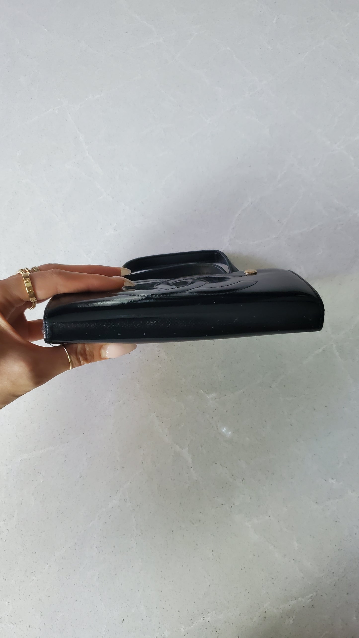 Authentic Chanel Upcycle Black Patent Wallet with Handle Straps