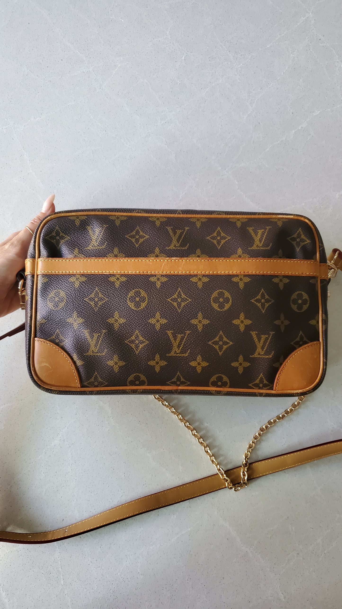 Authentic Vintage Louis Vuitton (871.SL) Upcycle Purse with Strap & Chain