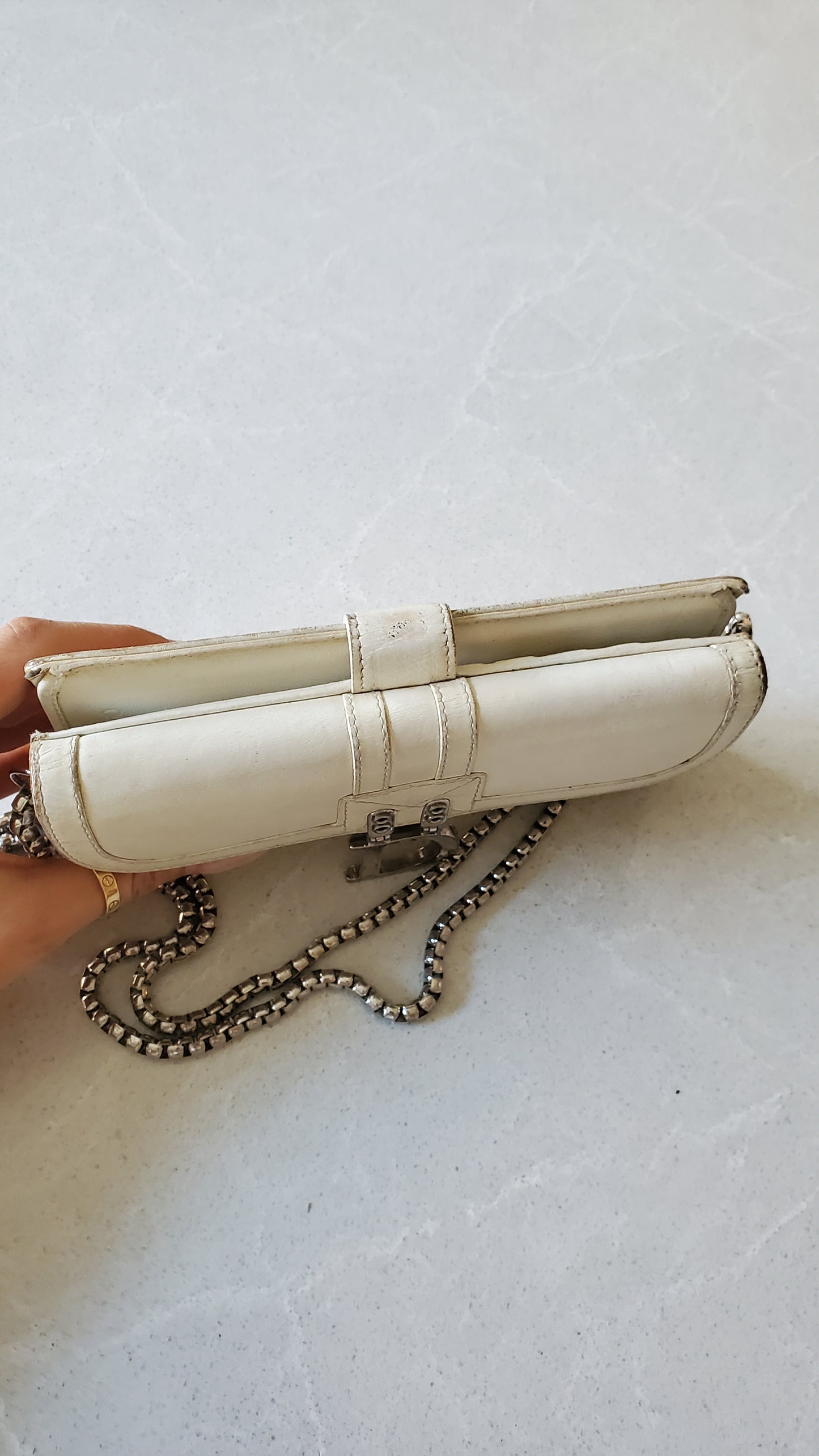 Authentic Vintage Dior Upcycle Cream Wallet with Chain