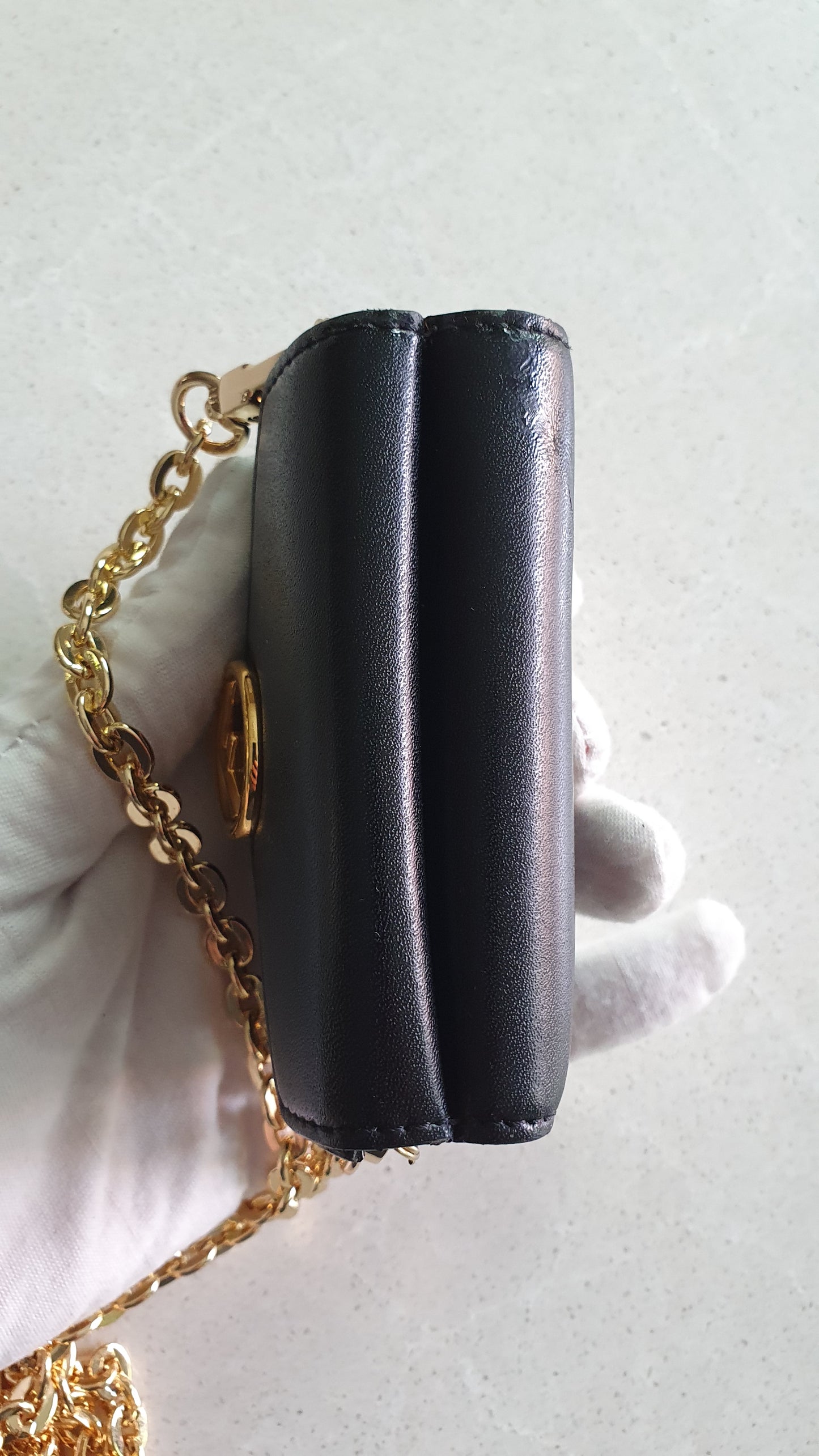 Authentic Fendi Upcycle Black Leather Mini Wallet with Chain