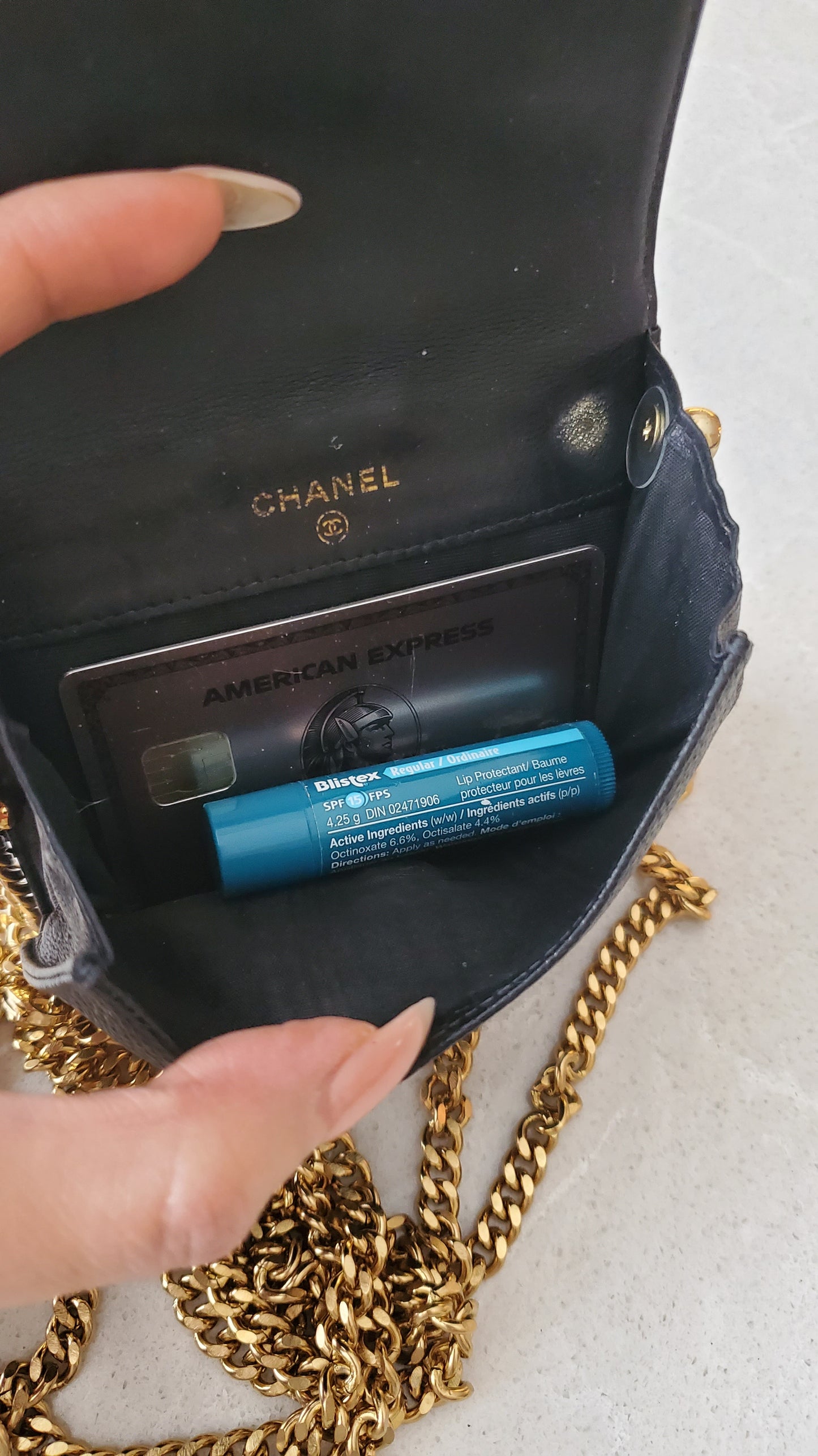 Authentic Vintage Chanel Upcycle Black Caviar Compact Wallet on Chain