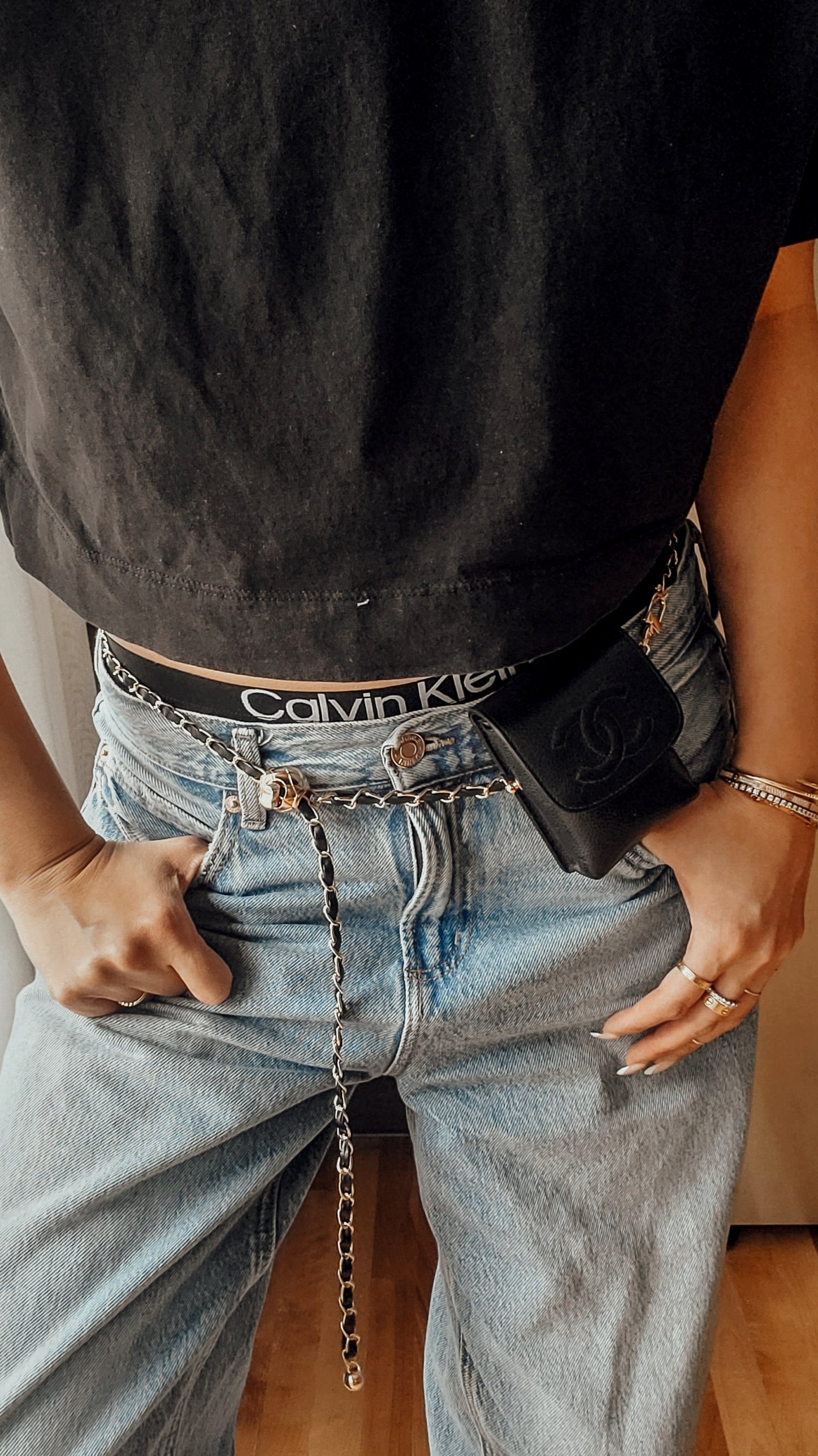 Authentic Vintage Chanel Upcycle Versatile Black Caviar Small Pouch on Chain (2 chains option)